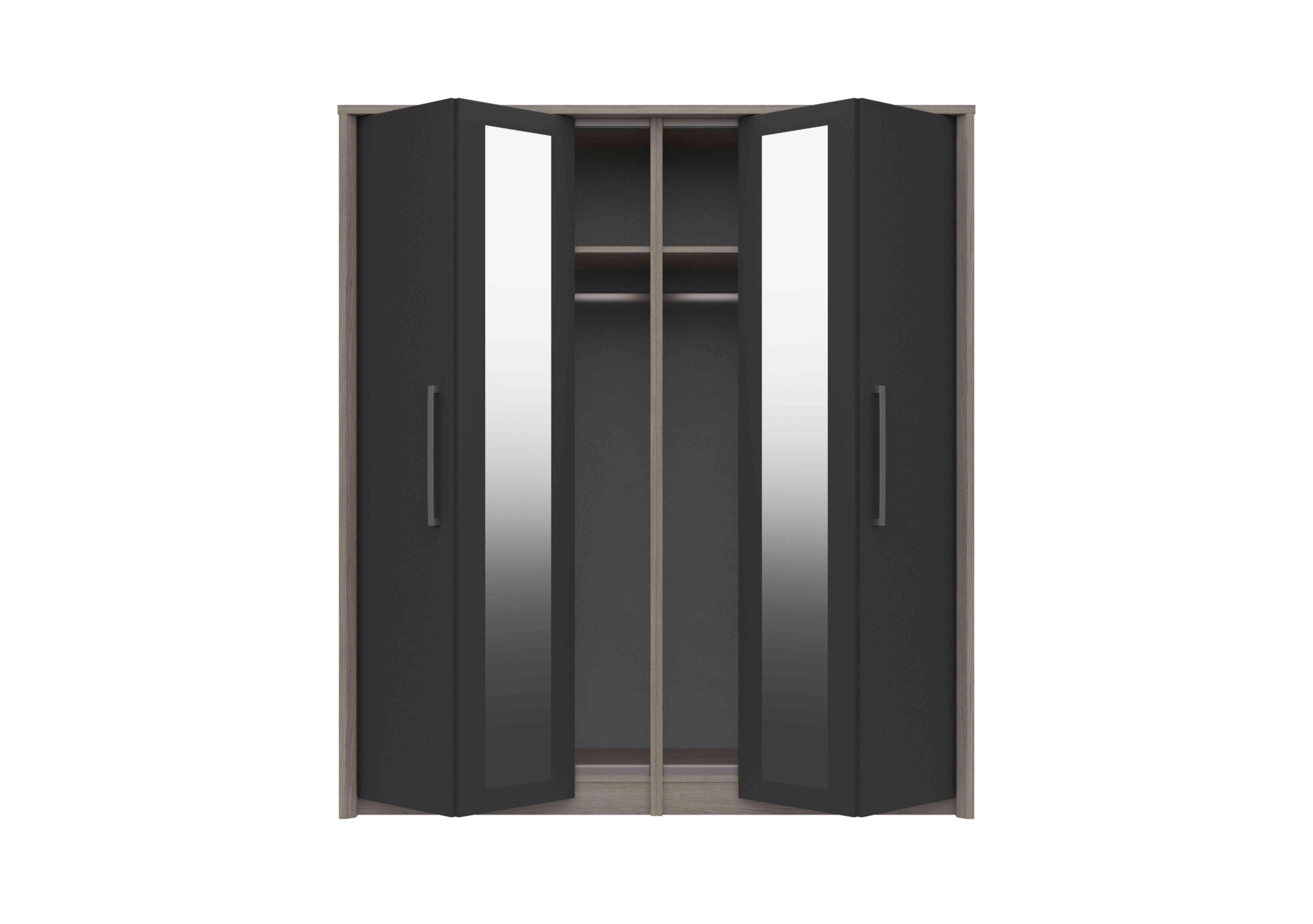 Euston 4 Door Bifold Wardrobe with Mirrors in Grey Oak / Graphite Gloss on Furniture Village