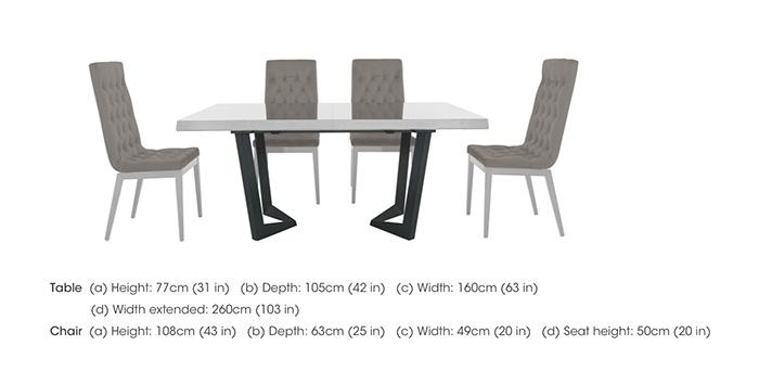 Palazzo 160cm Extending Dining Table in Glossy White with 4 Capitonne Buttoned Dining Chairs in  on Furniture Village