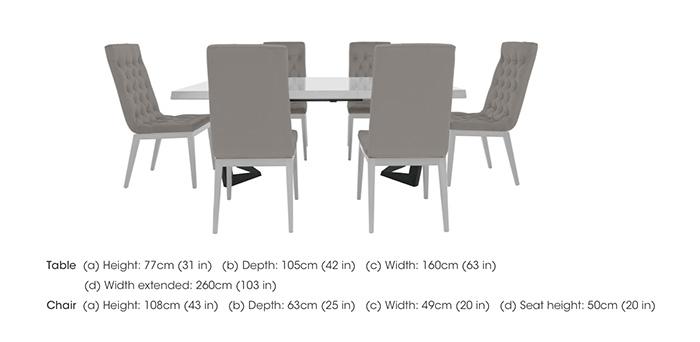 Palazzo 160cm Extending Dining Table in Glossy White with 6 Capitonne Buttoned Dining Chairs in  on Furniture Village