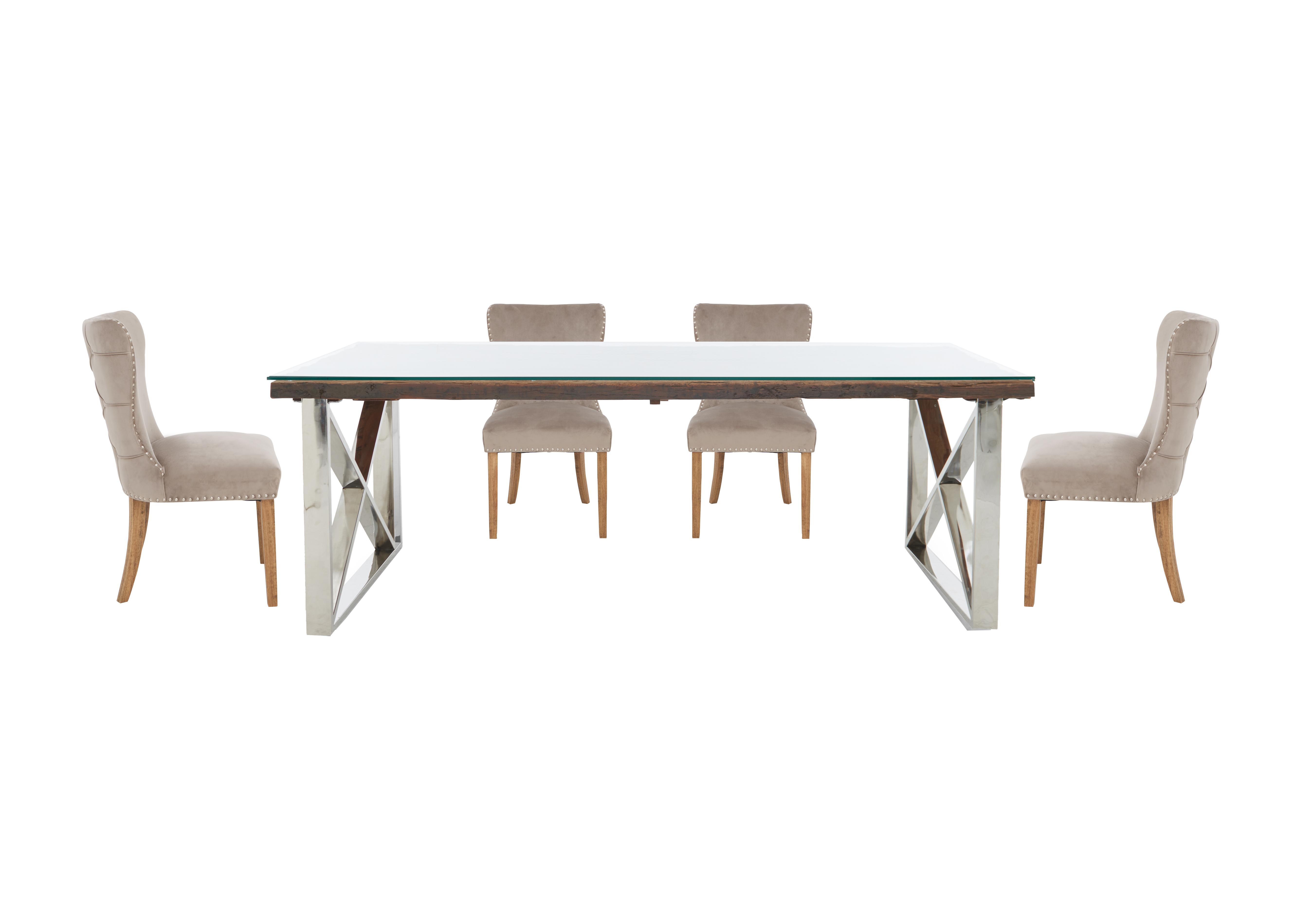 Chennai Dining Table with X-Leg Base and 4 Luxe Dining Chairs in Taupe on Furniture Village