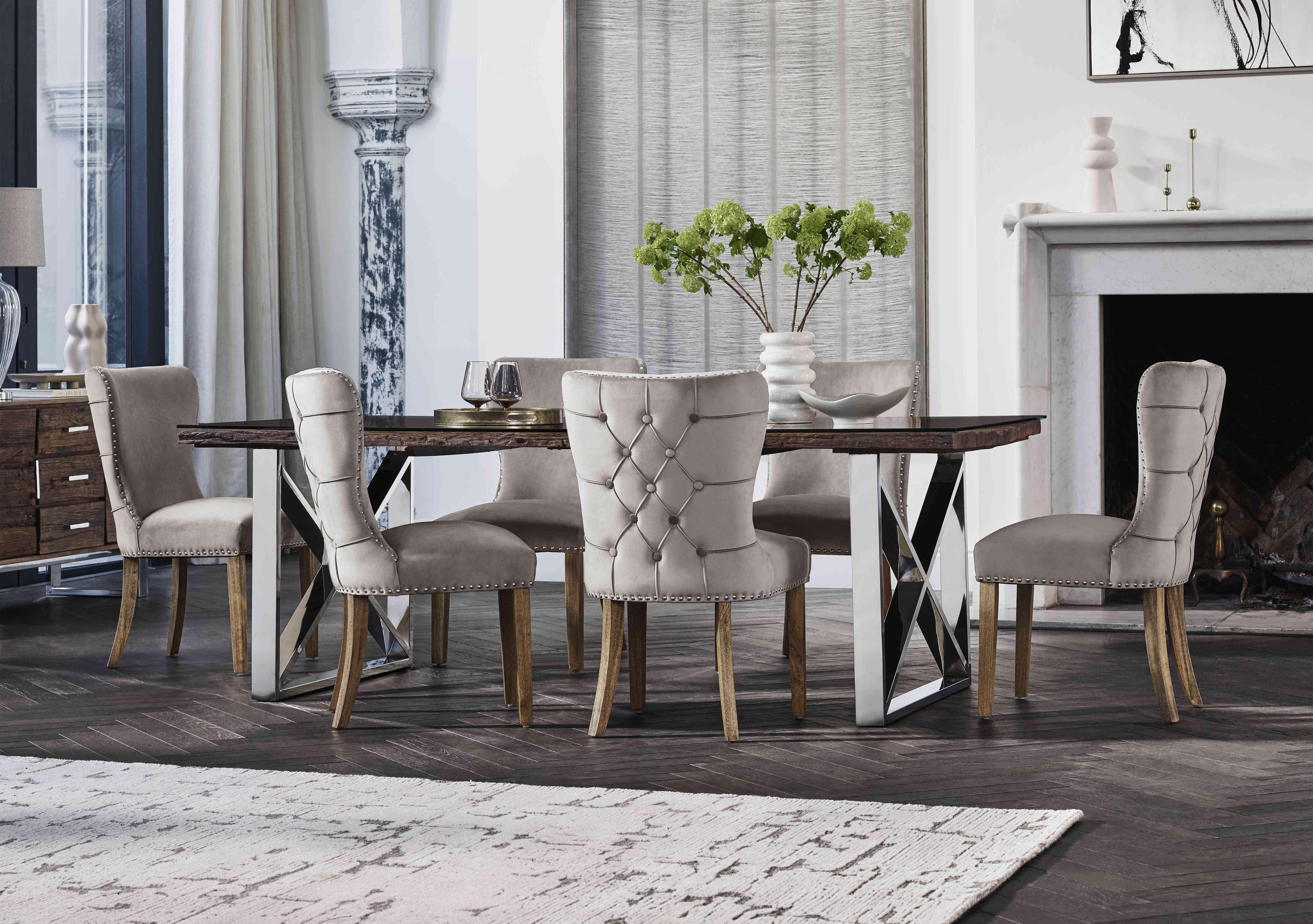 Chennai Dining Table with X-Leg Base and 6 Luxe Dining Chairs in  on Furniture Village