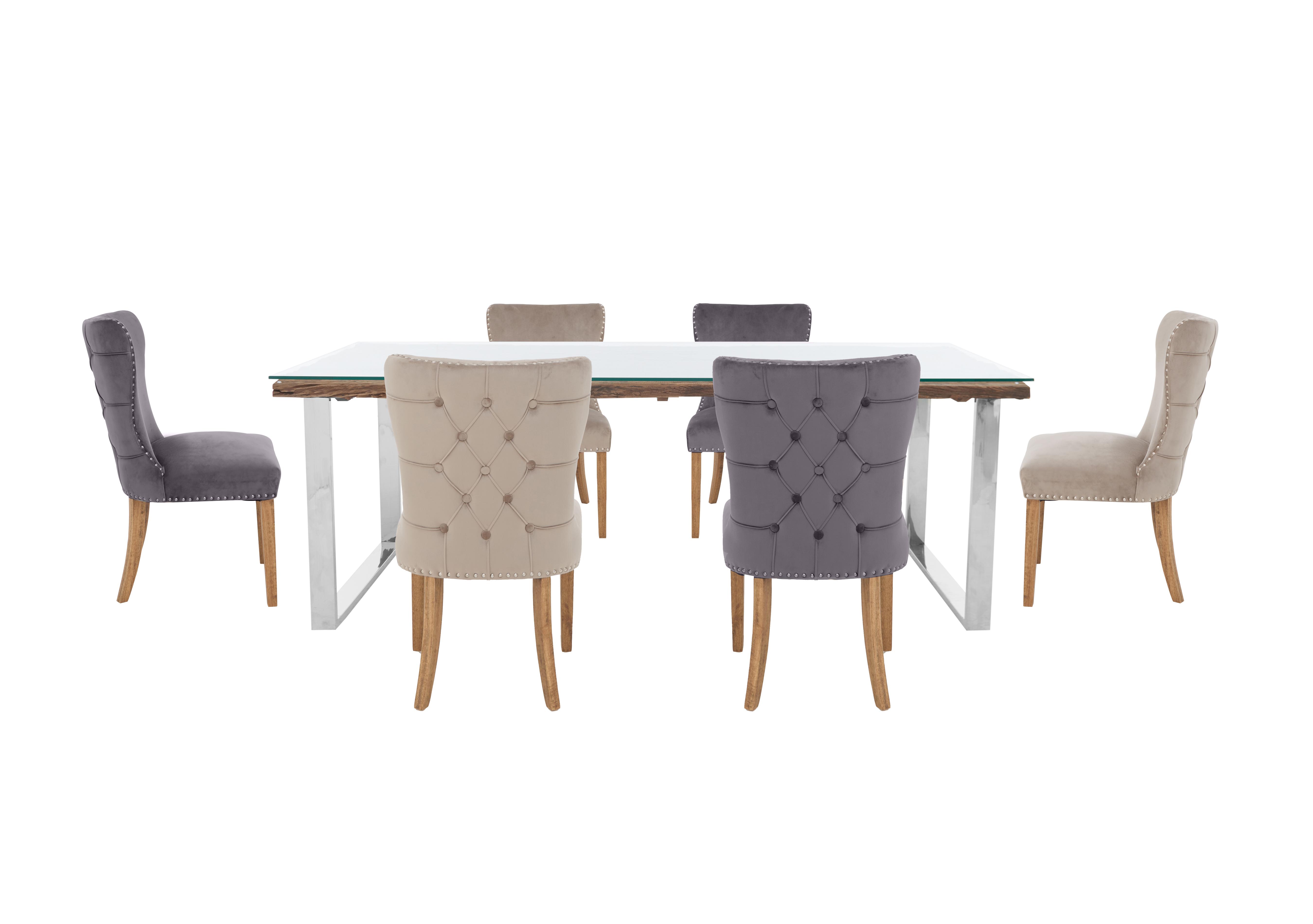 Chennai Dining Table with U-Leg Base and 6 Luxe Dining Chairs in Grey / Taupe on Furniture Village