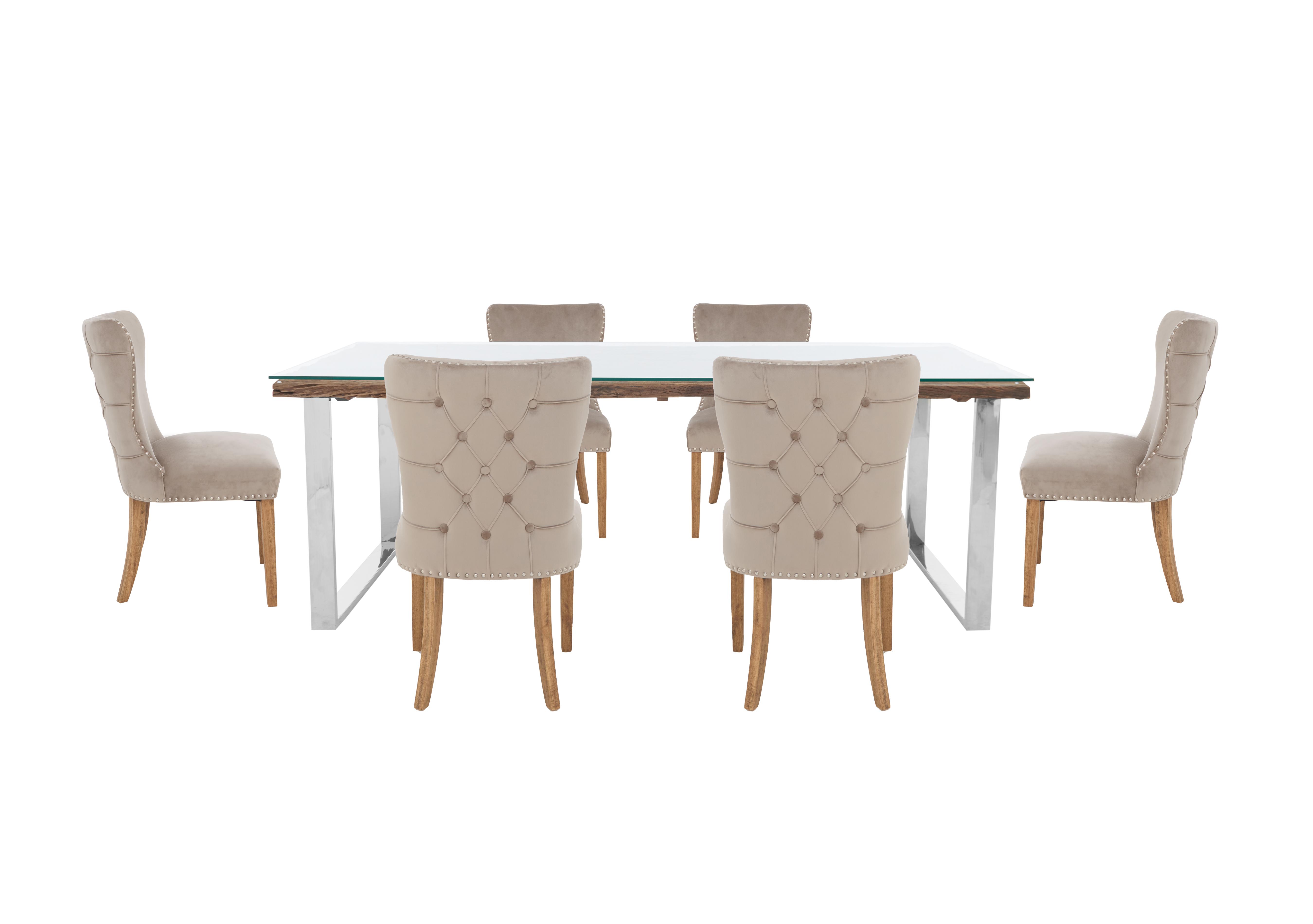 Chennai Dining Table with U-Leg Base and 6 Luxe Dining Chairs in Taupe on Furniture Village
