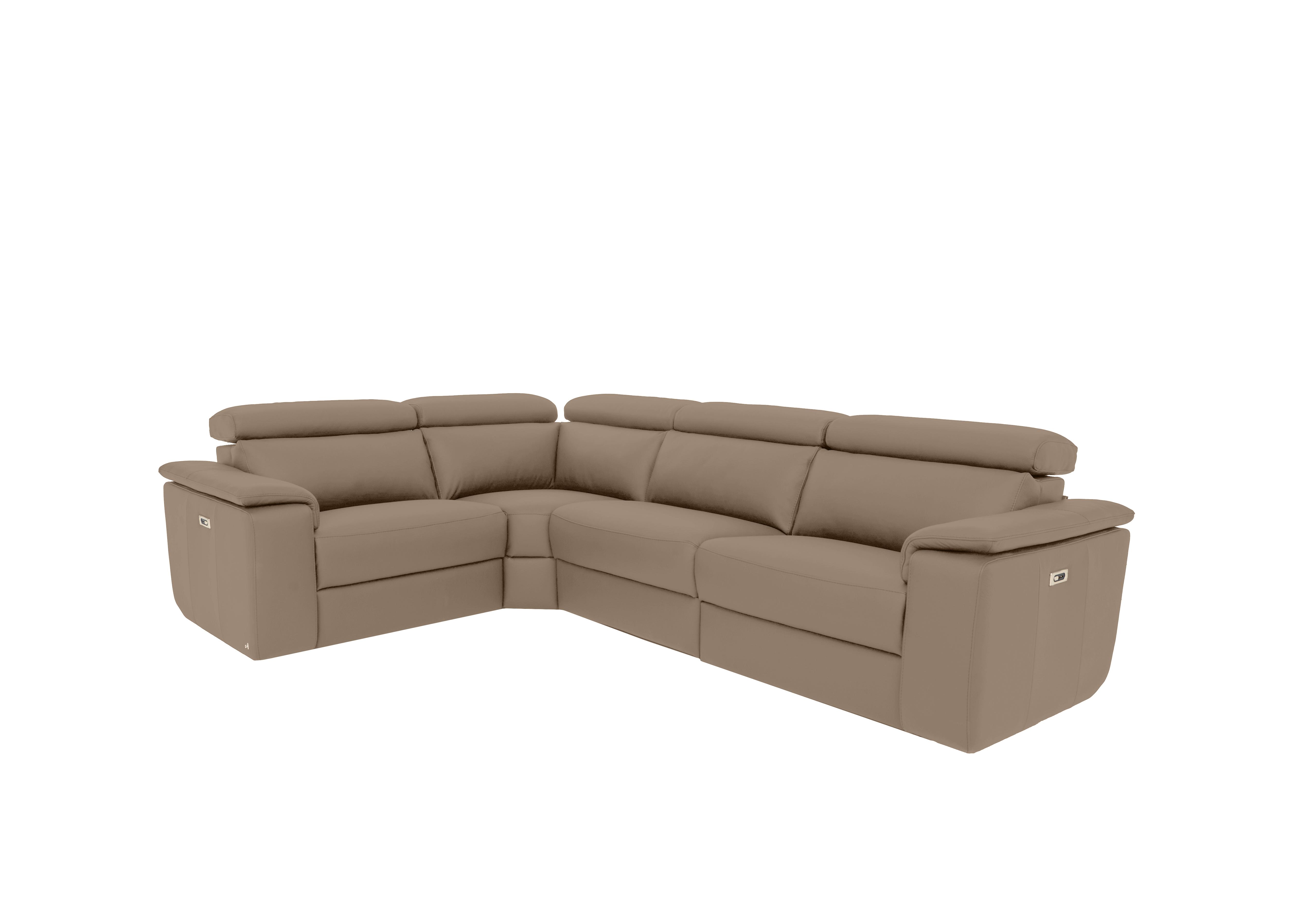Davide Small Leather Corner Sofa in 312 Torello Taupe on Furniture Village