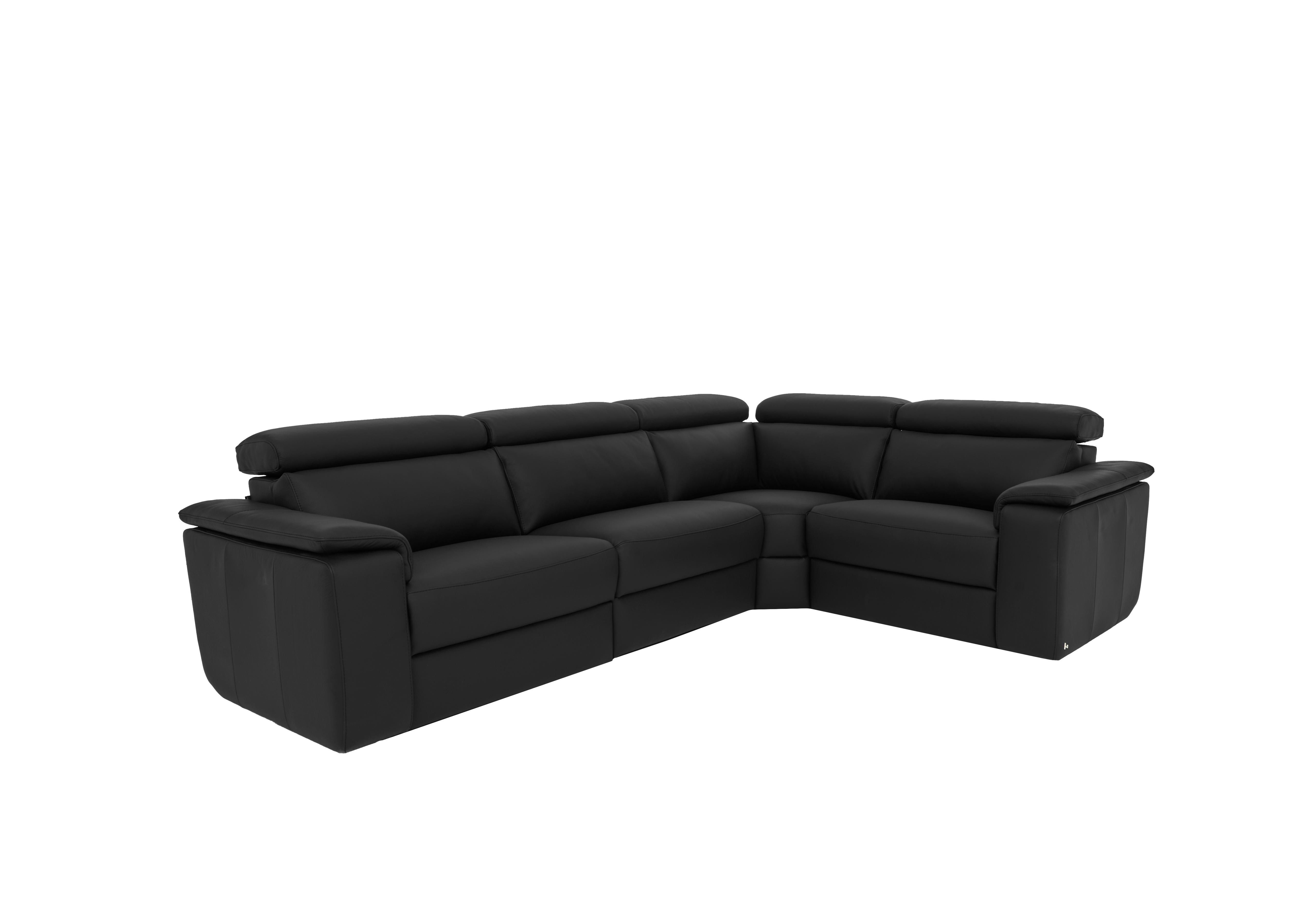 Davide Small Leather Corner Sofa in 71 Torello Nero on Furniture Village