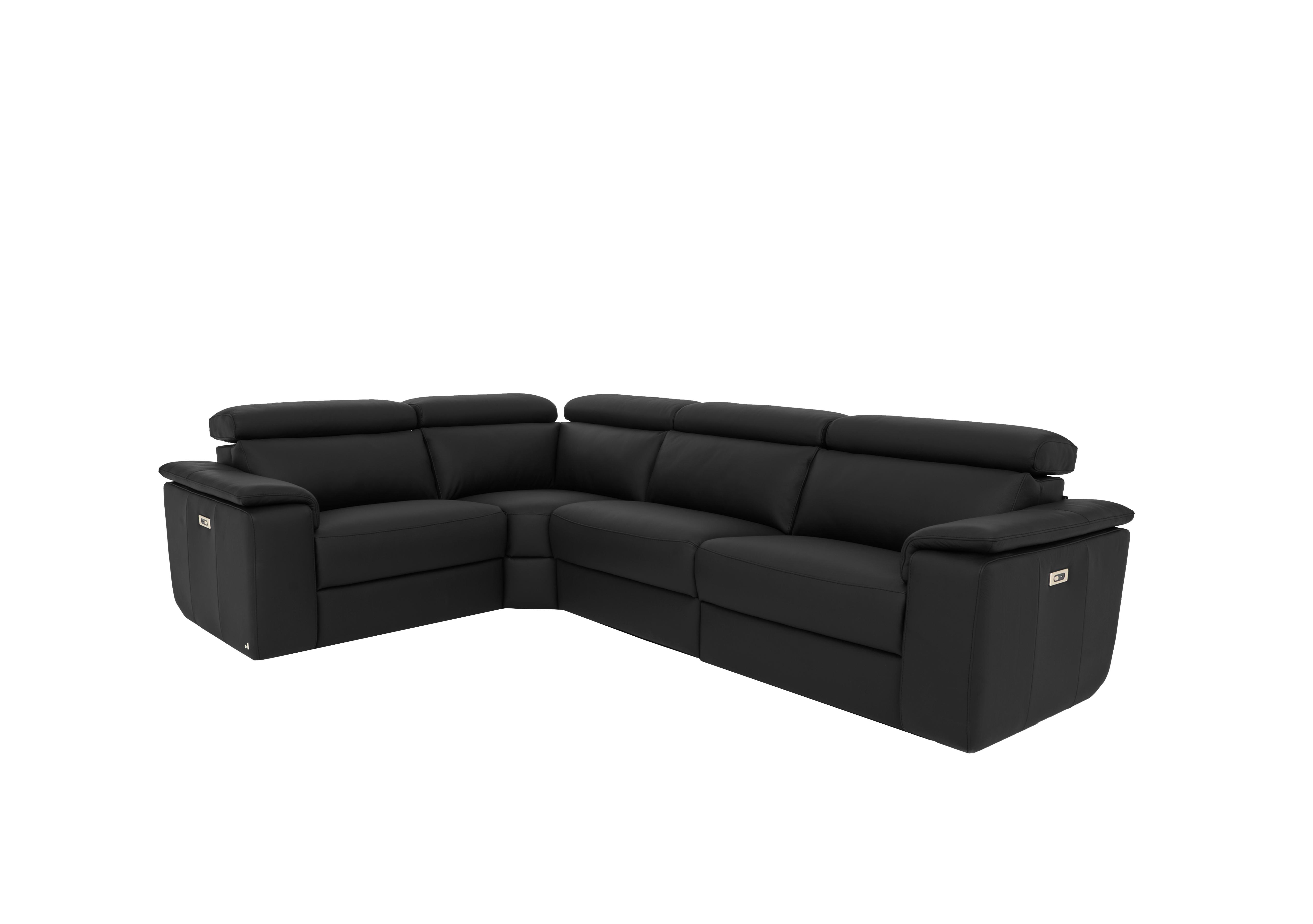 Davide Small Leather Corner Sofa in 71 Torello Nero on Furniture Village