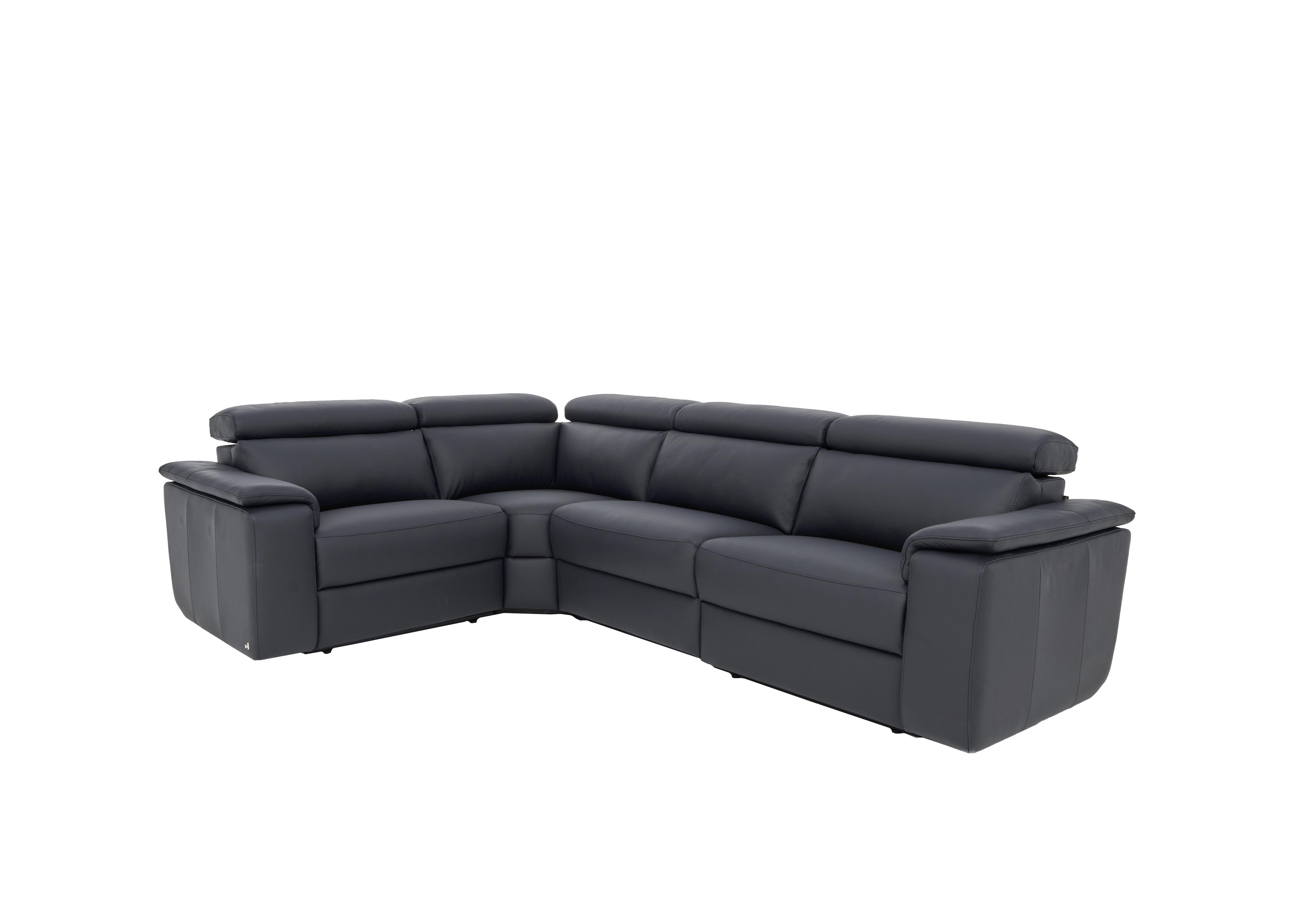 Davide Small Leather Corner Sofa in 81 Torello Blu on Furniture Village