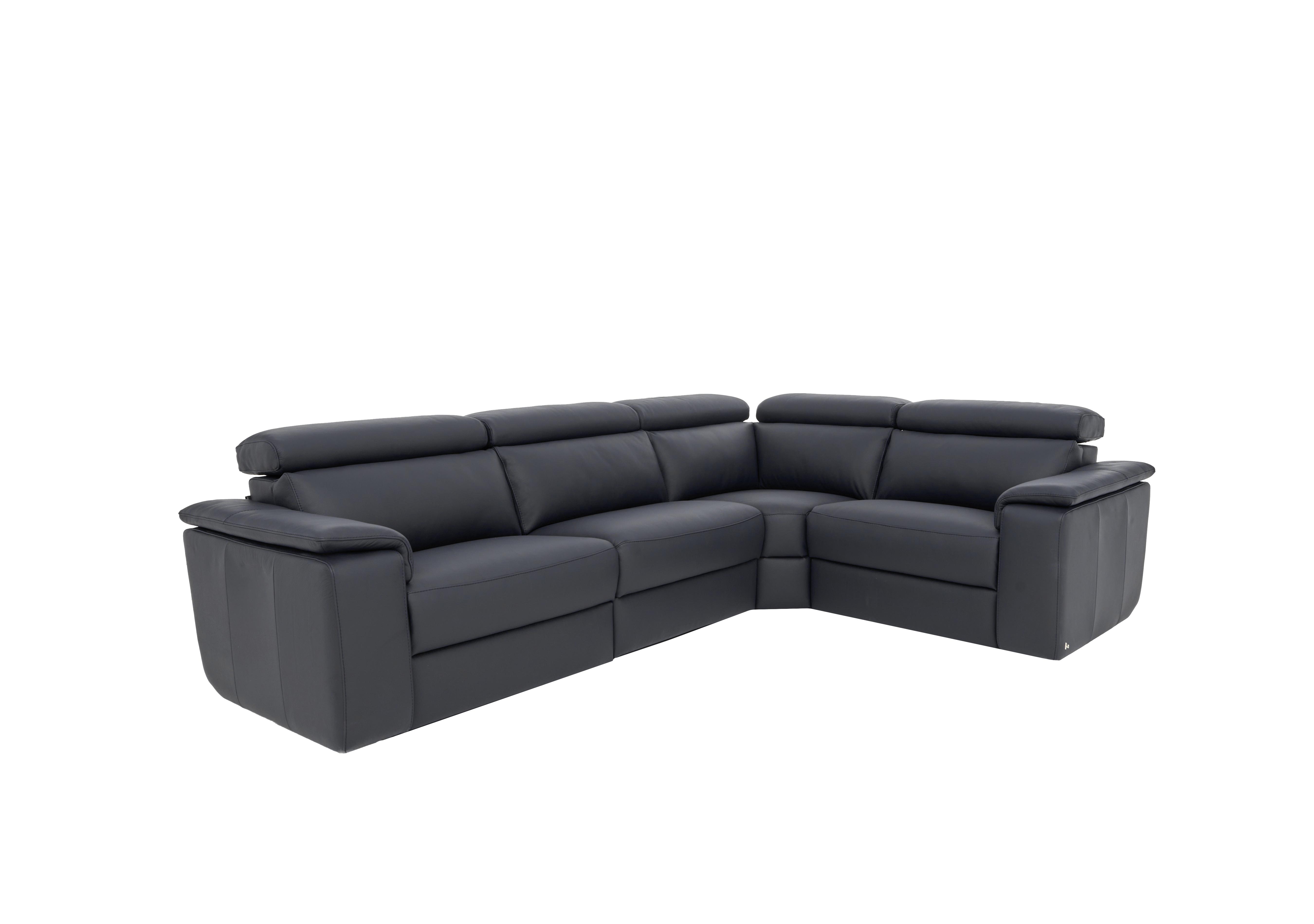 Davide Small Leather Corner Sofa in 81 Torello Blu on Furniture Village