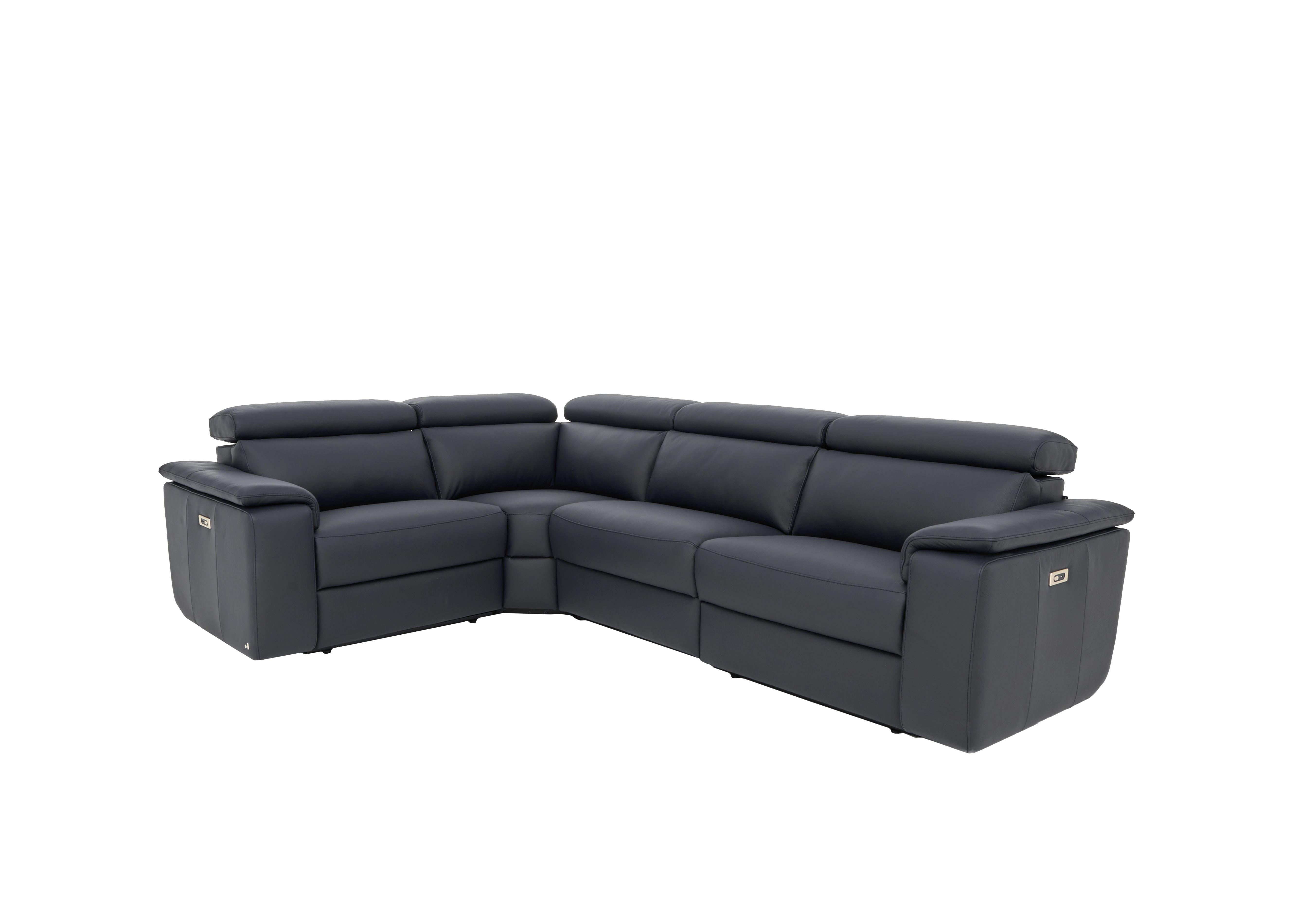 Davide Small Leather Corner Sofa in 81 Torello Blu on Furniture Village