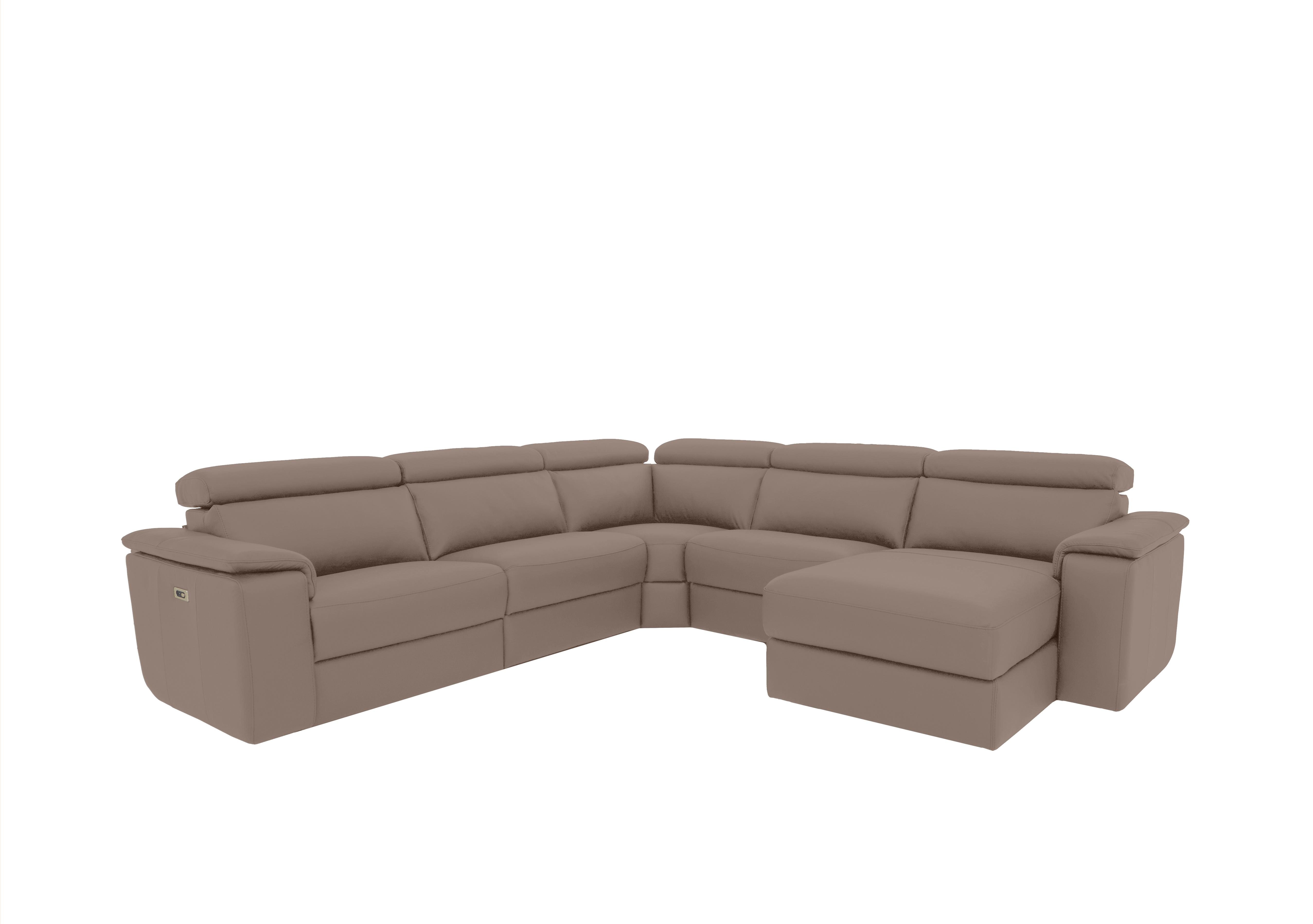 Davide Large Leather Corner Sofa with Chaise End in 2152 Botero Taupe on Furniture Village