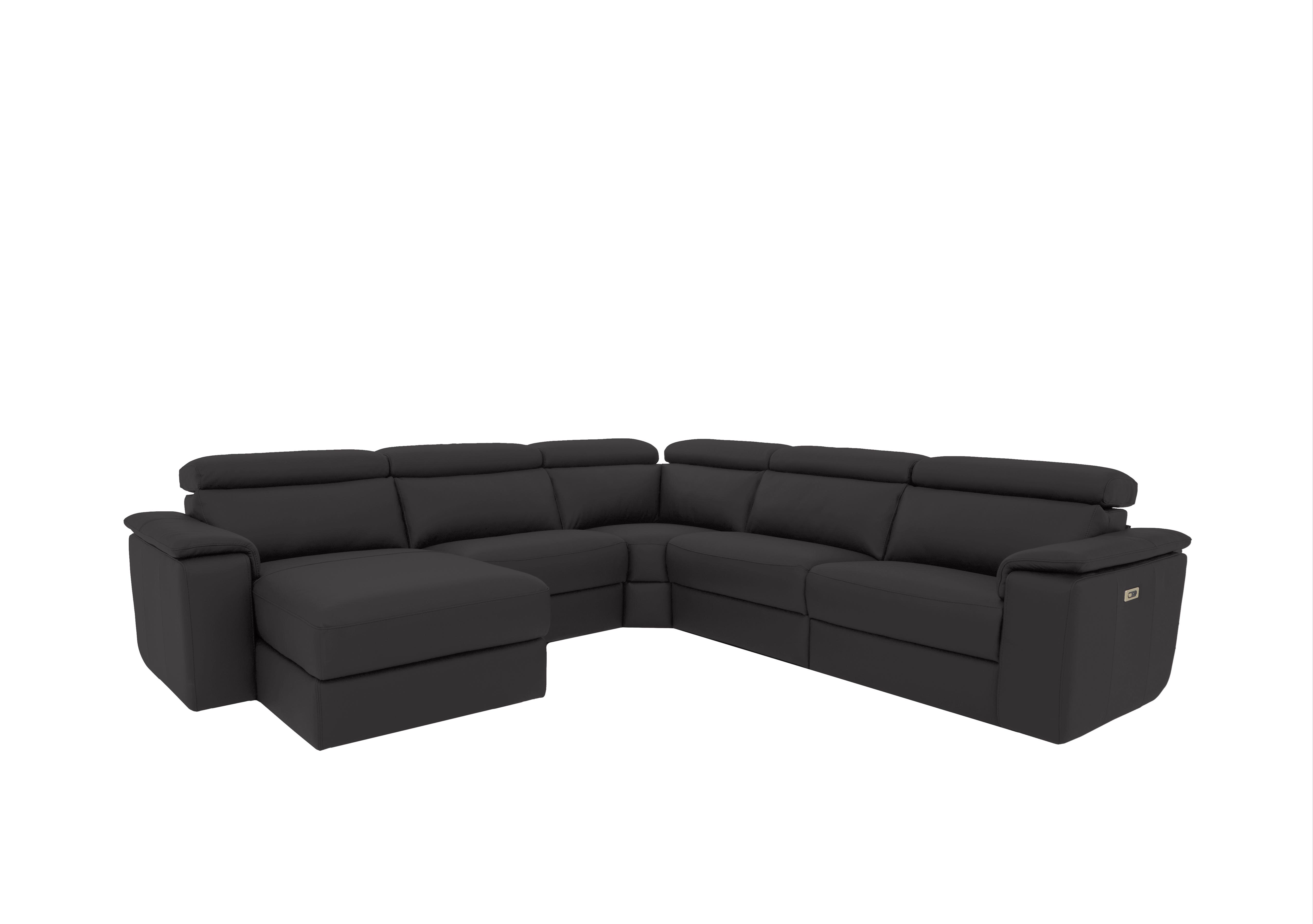 Davide Large Leather Corner Sofa with Chaise End in 2154 Botero Nero on Furniture Village