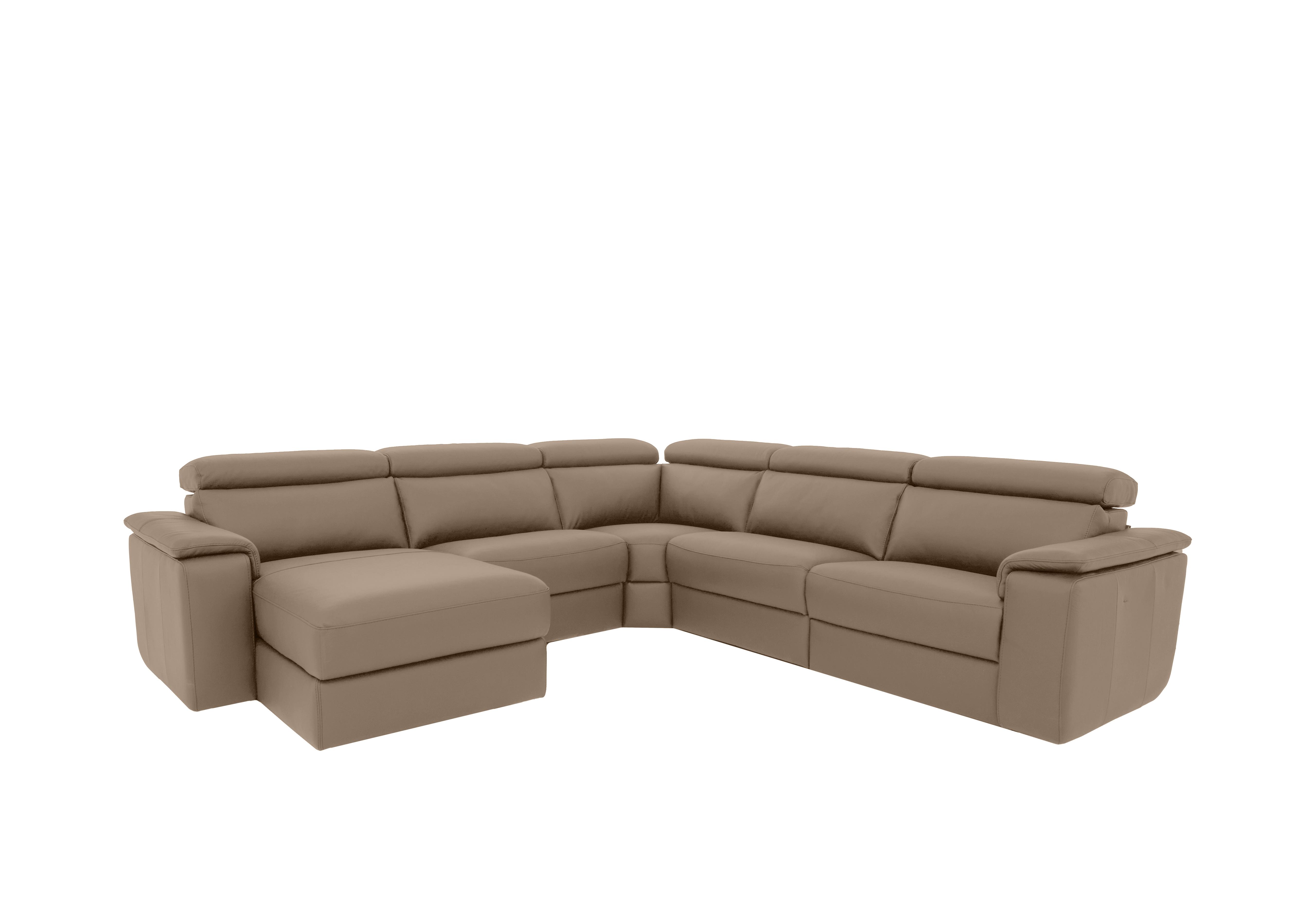 Davide Large Leather Corner Sofa with Chaise End in 312 Torello Taupe on Furniture Village