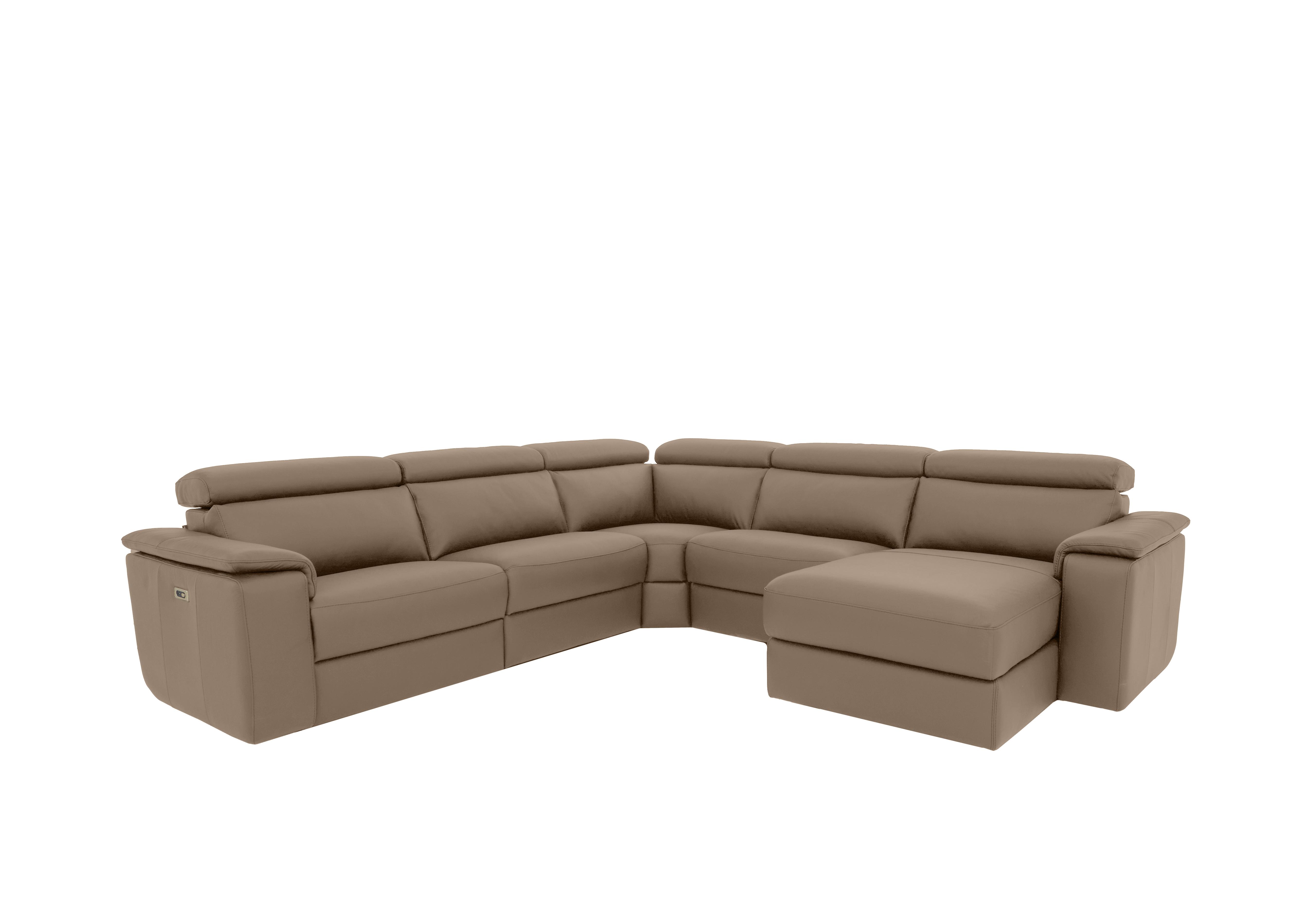 Davide Large Leather Corner Sofa with Chaise End in 312 Torello Taupe on Furniture Village