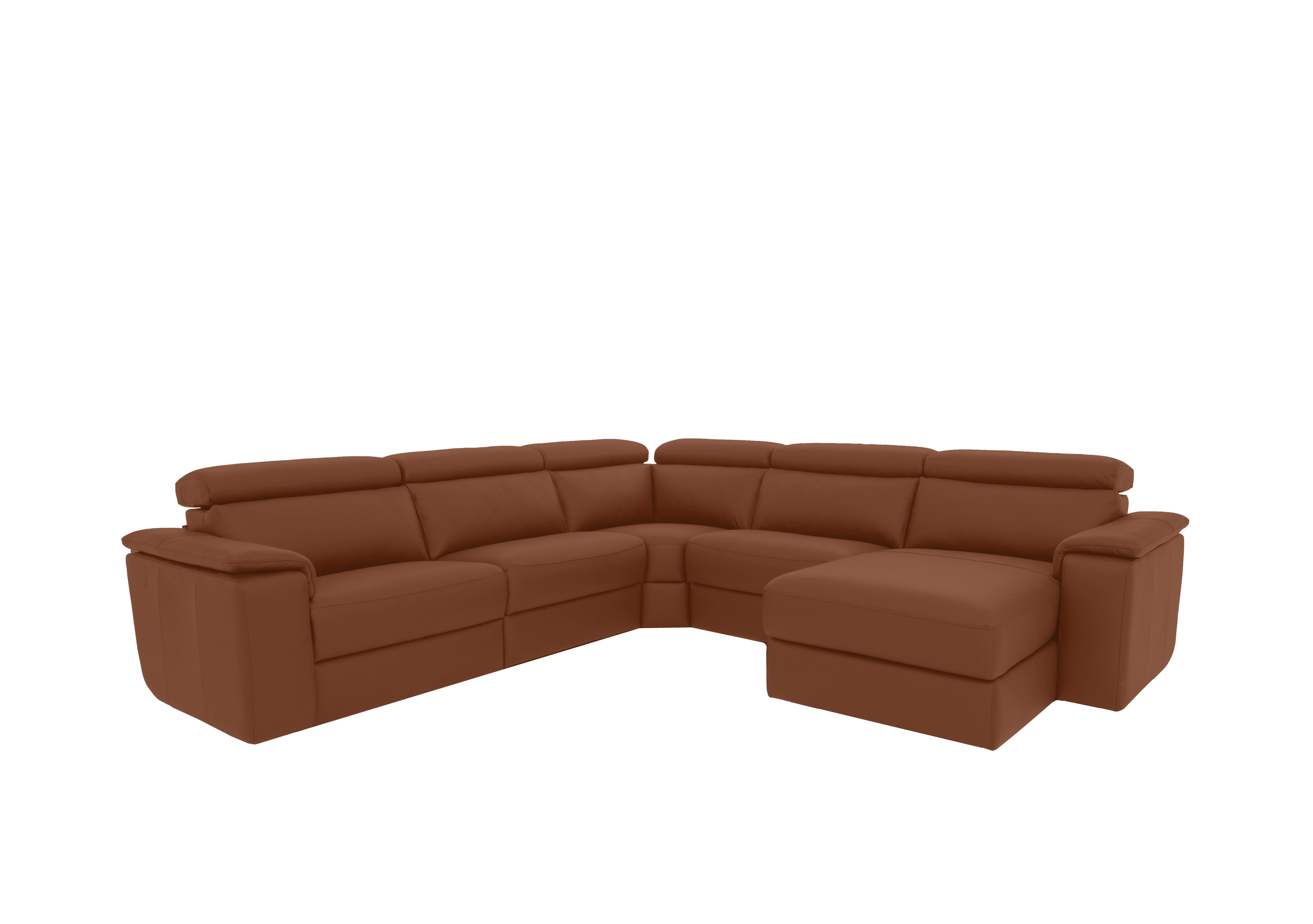 Davide Large Leather Corner Sofa with Chaise End in 363 Torello Cognac on Furniture Village