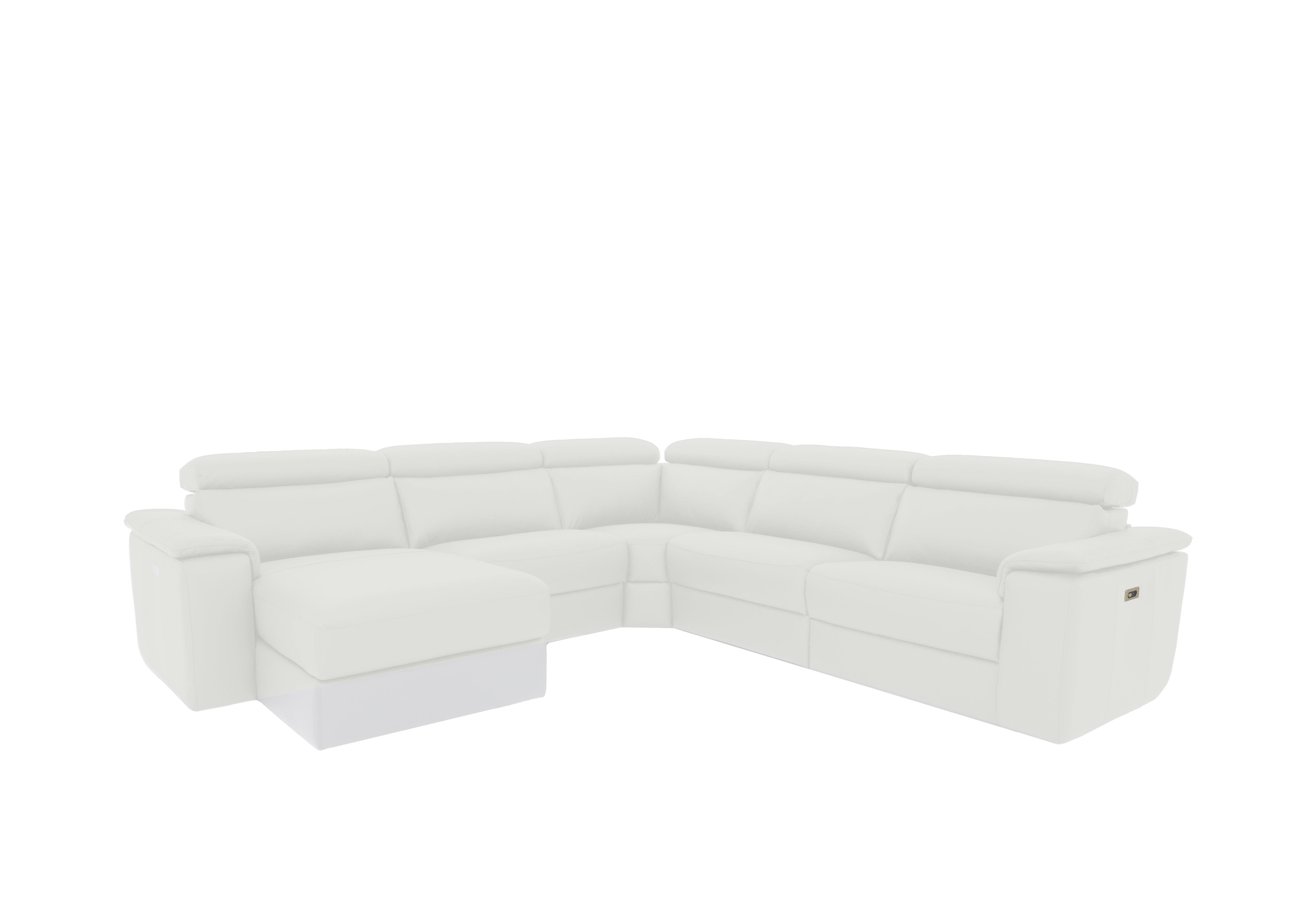 Davide Large Leather Corner Sofa with Chaise End in 370 Torello Bianco Puro on Furniture Village