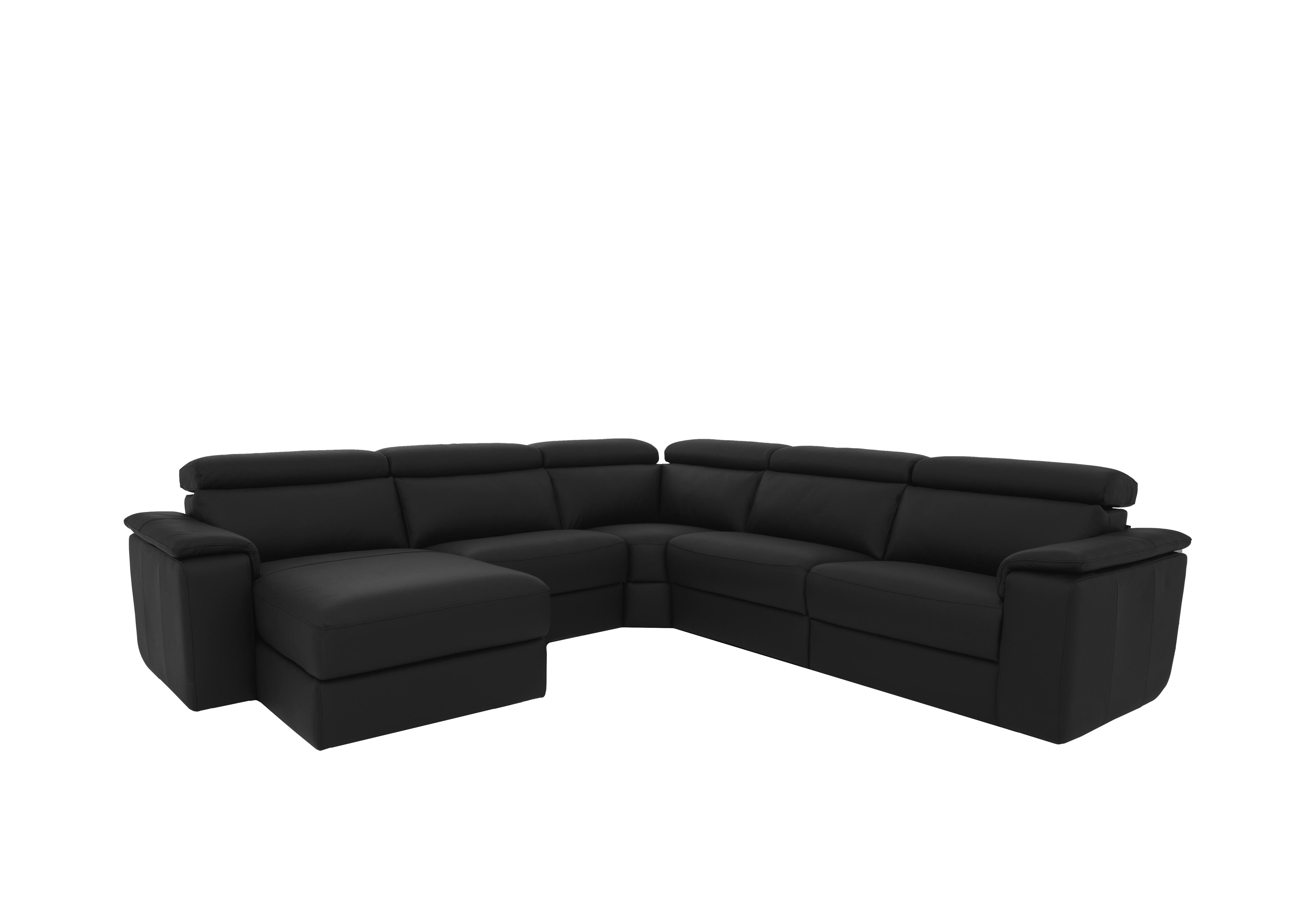 Davide Large Leather Corner Sofa with Chaise End in 71 Torello Nero on Furniture Village