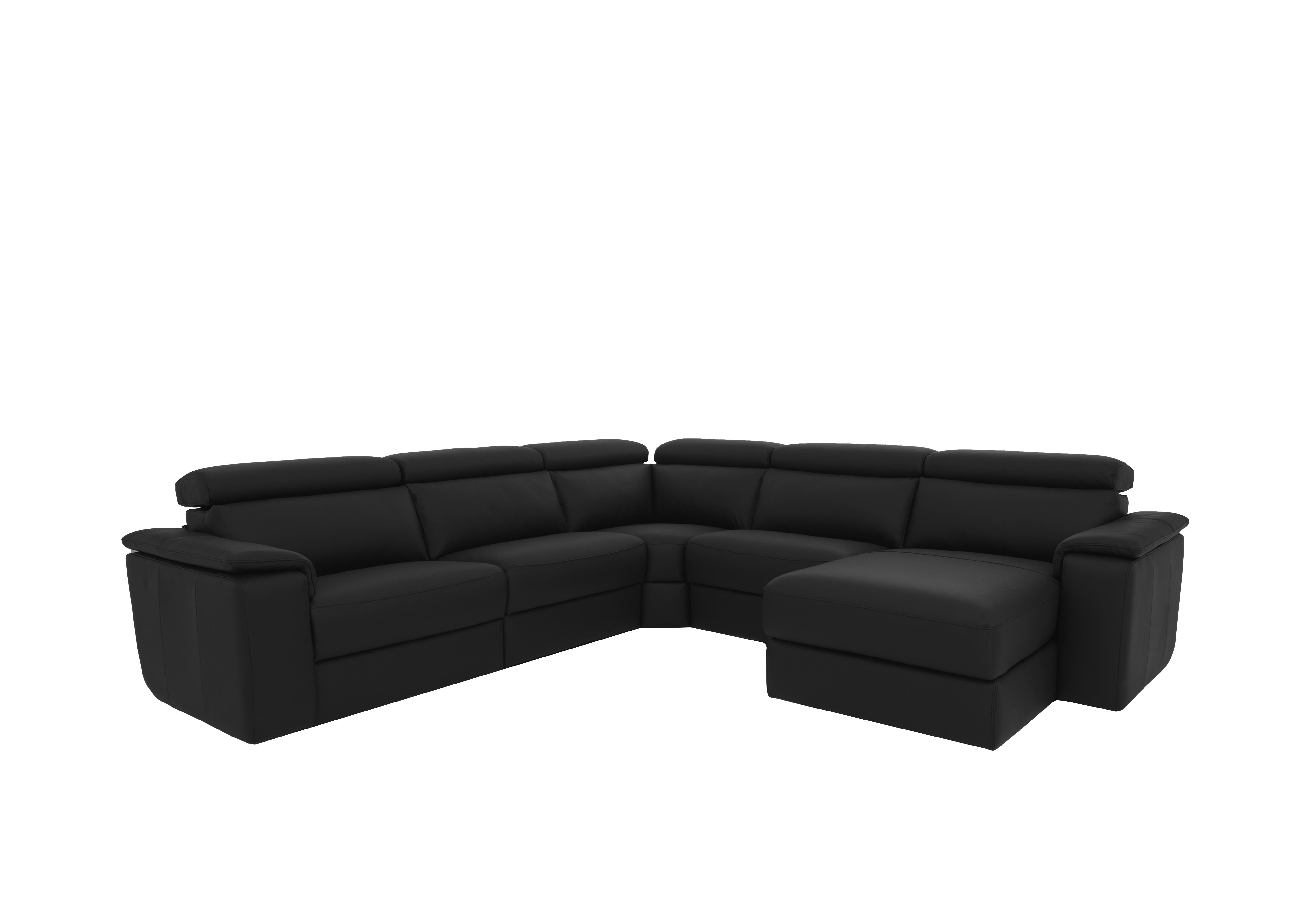 Davide Large Leather Corner Sofa with Chaise End in 71 Torello Nero on Furniture Village