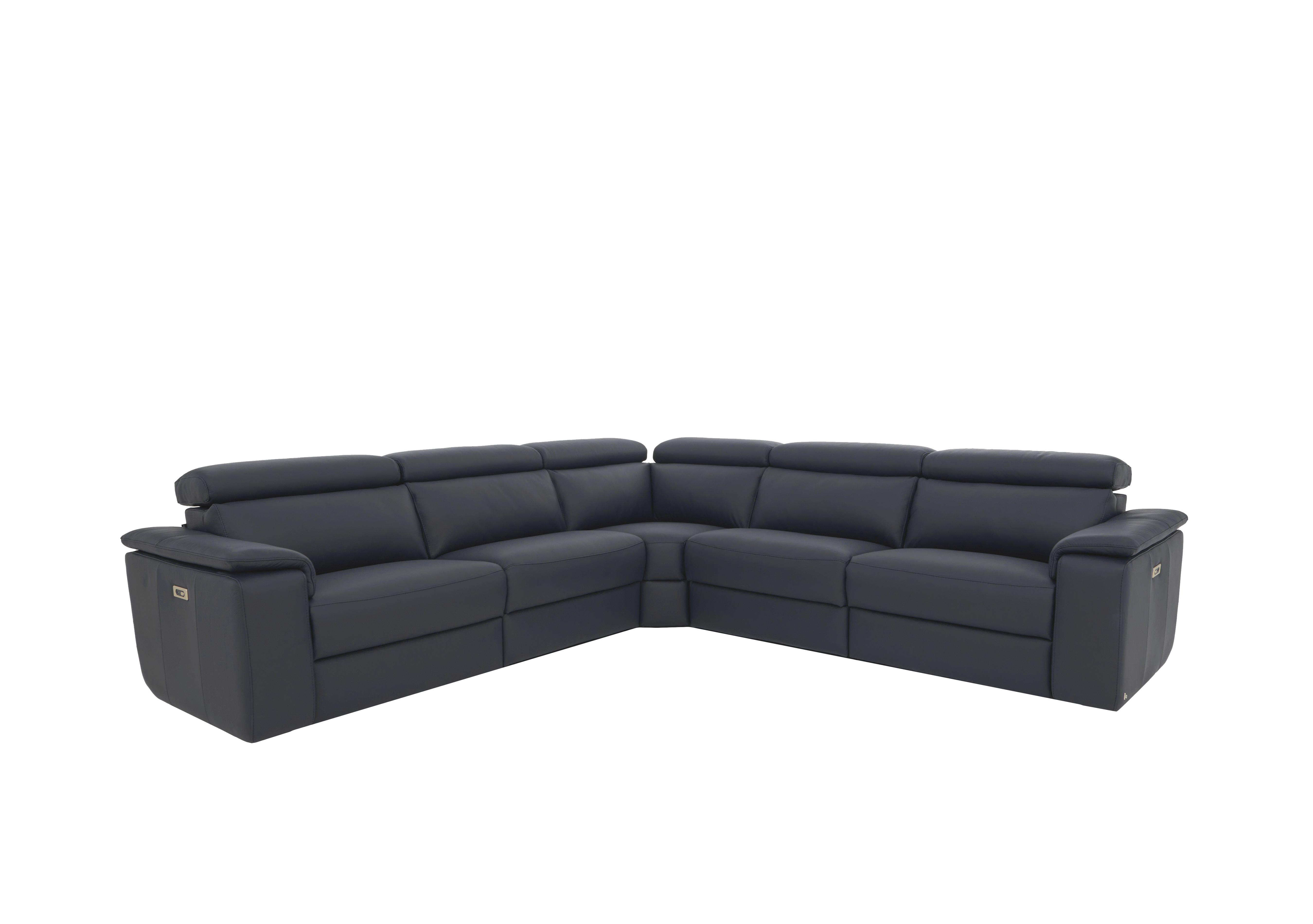 Davide Large Leather Corner Sofa in 81 Torello Blu on Furniture Village