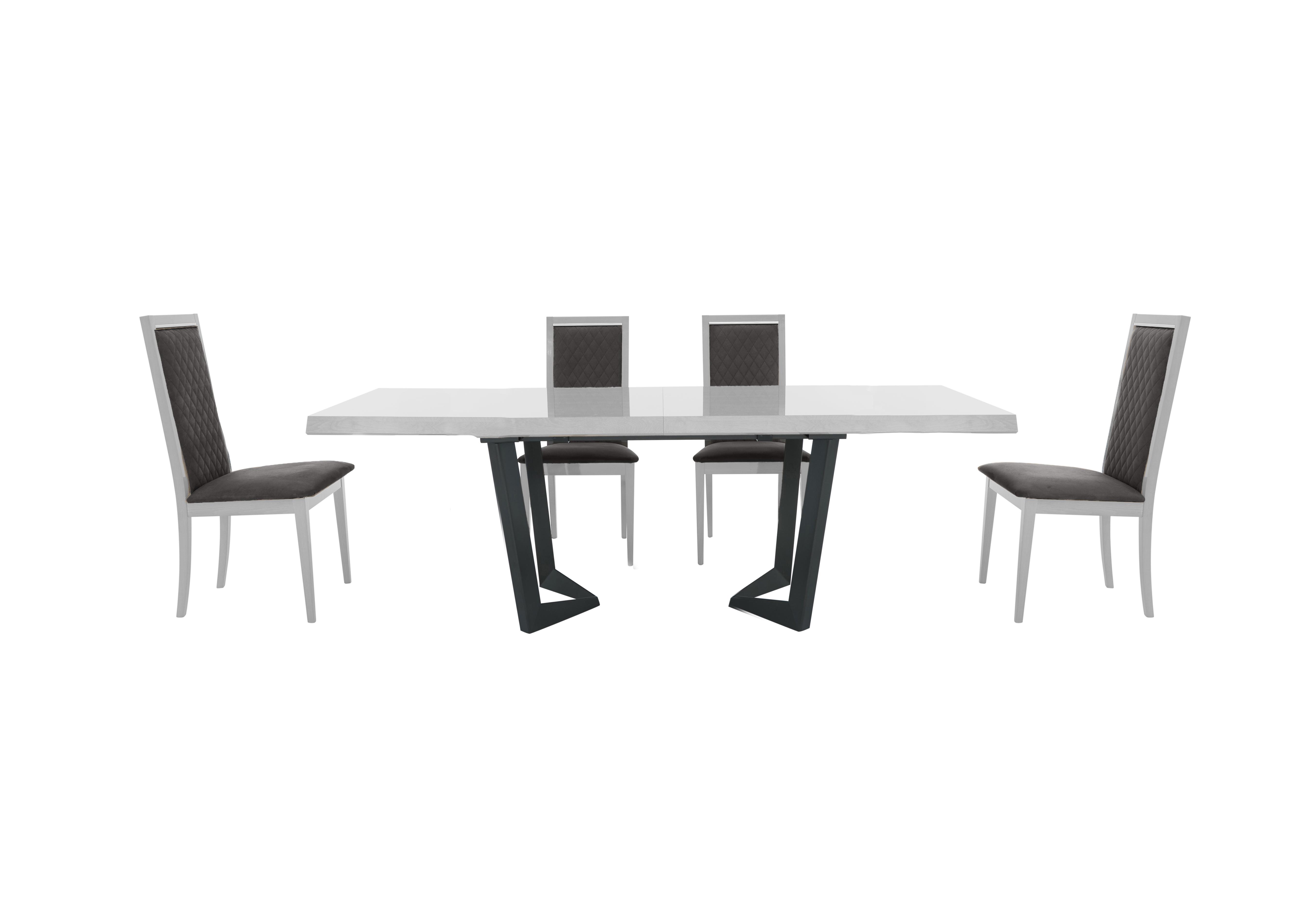 Palazzo 200cm Extending Dining Table in Glossy White with 4 Rombi Dining Chairs in 127 Aquos 32 Dark Grey on Furniture Village
