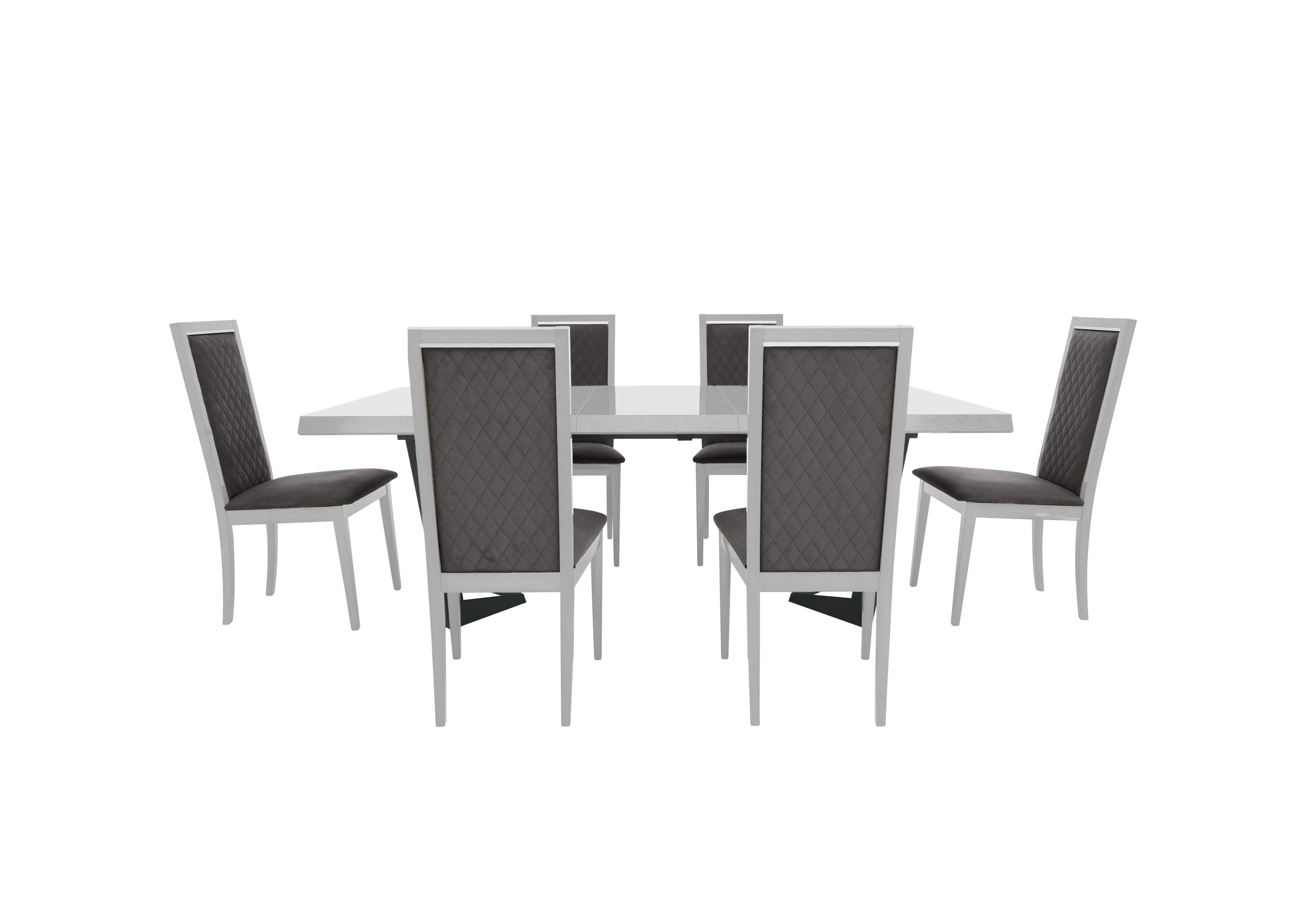 Palazzo 200cm Extending Dining Table in Glossy White with 6 Rombi Dining Chairs in 127 Aquos 32 Dark Grey on Furniture Village
