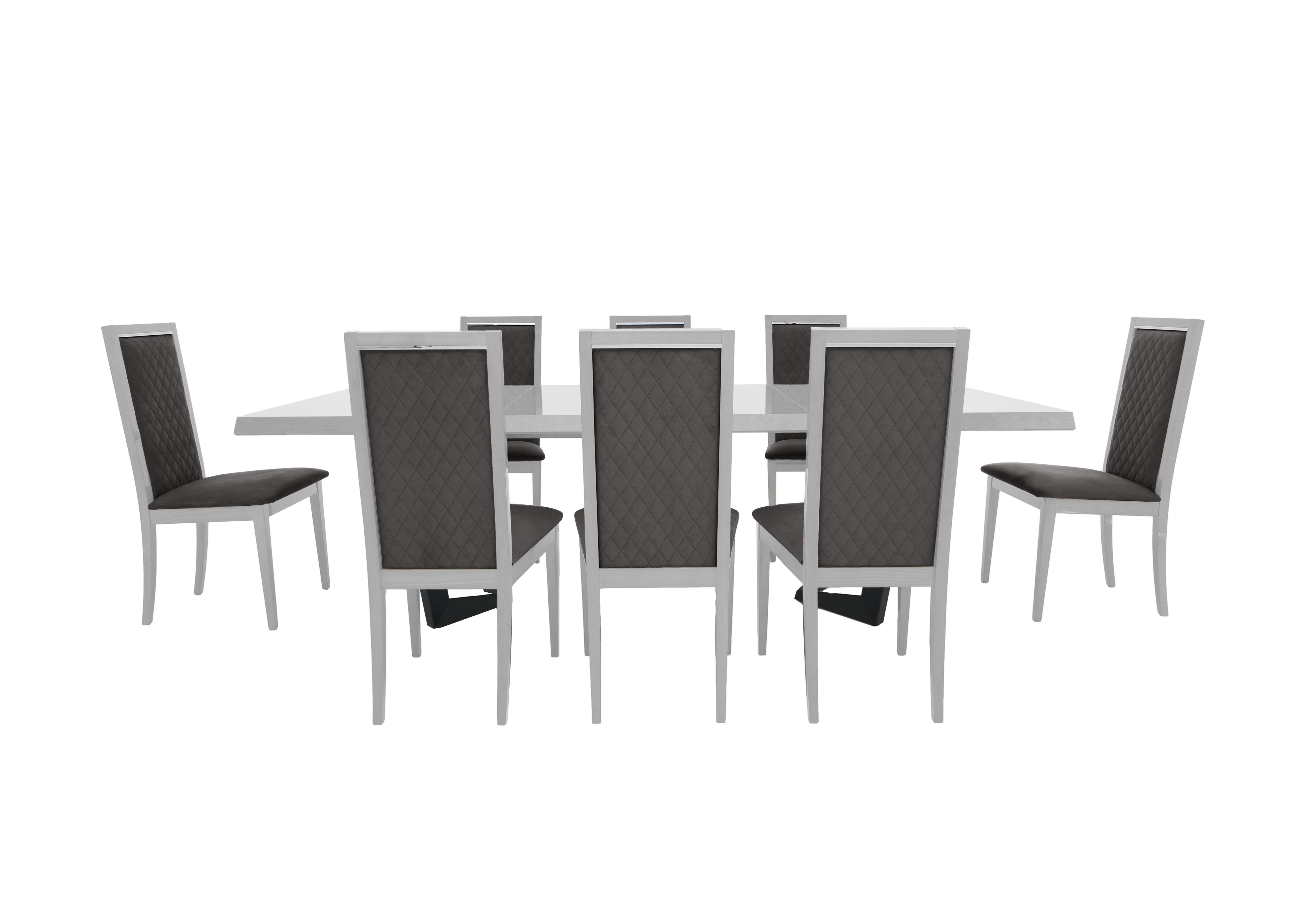 Palazzo 200cm Extending Dining Table in Glossy White with 8 Rombi Dining Chairs in 127 Aquos 32 Dark Grey on Furniture Village