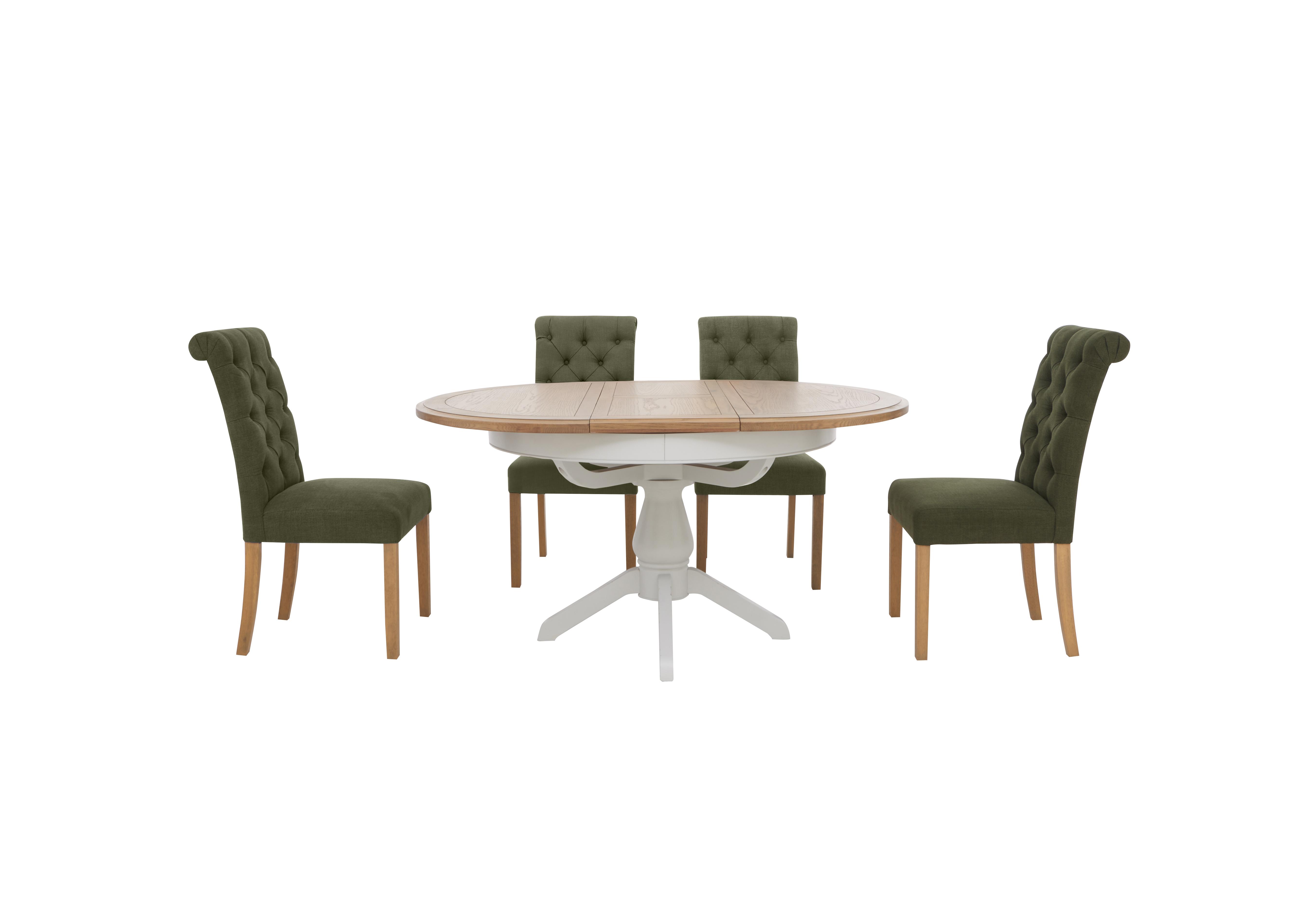 Hamilton Round Extending Dining Table and 4 Button Back Dining Chairs in Forest on Furniture Village