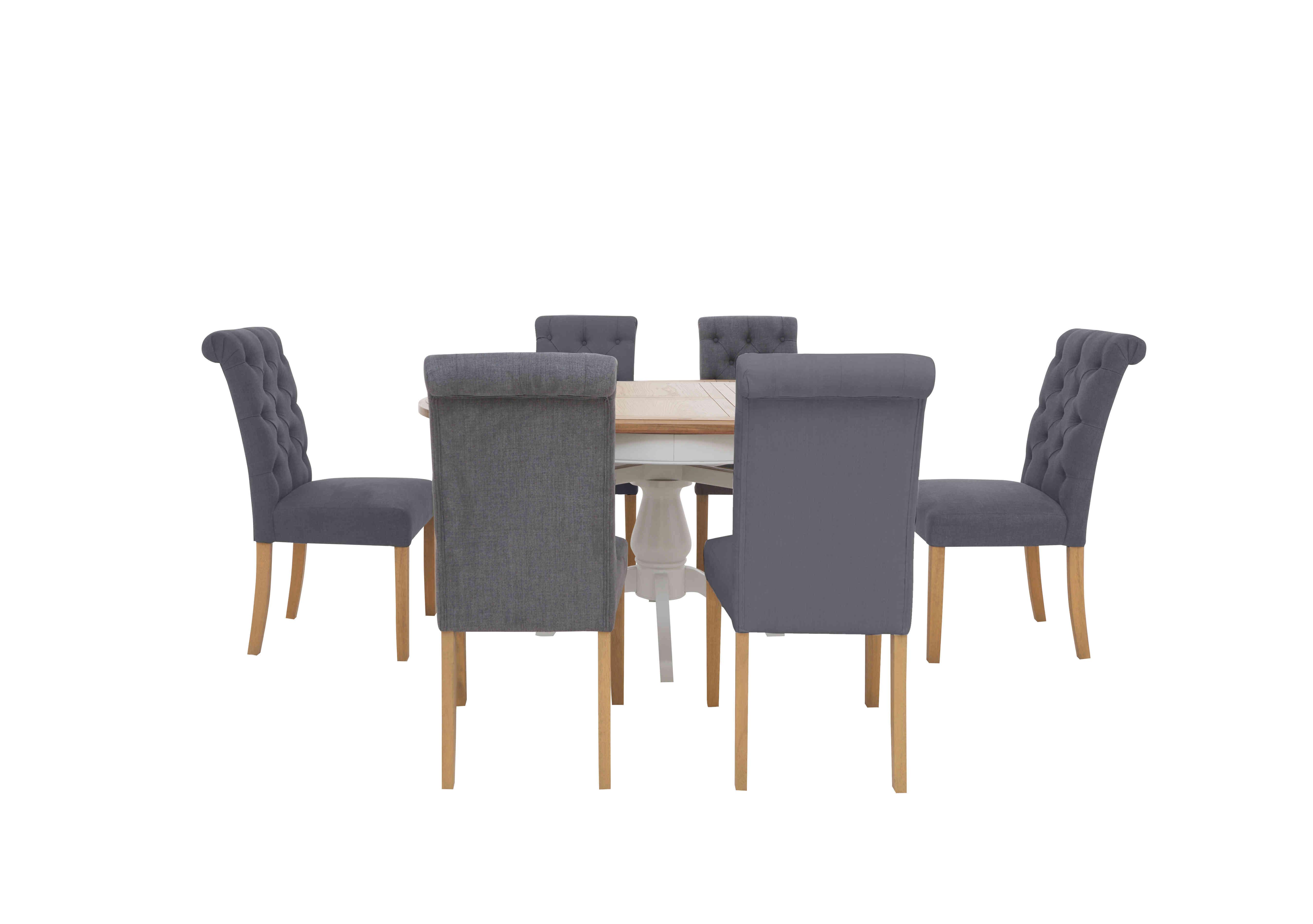 Hamilton Round Extending Dining Table and 6 Button Back Dining Chairs in Charcoal on Furniture Village