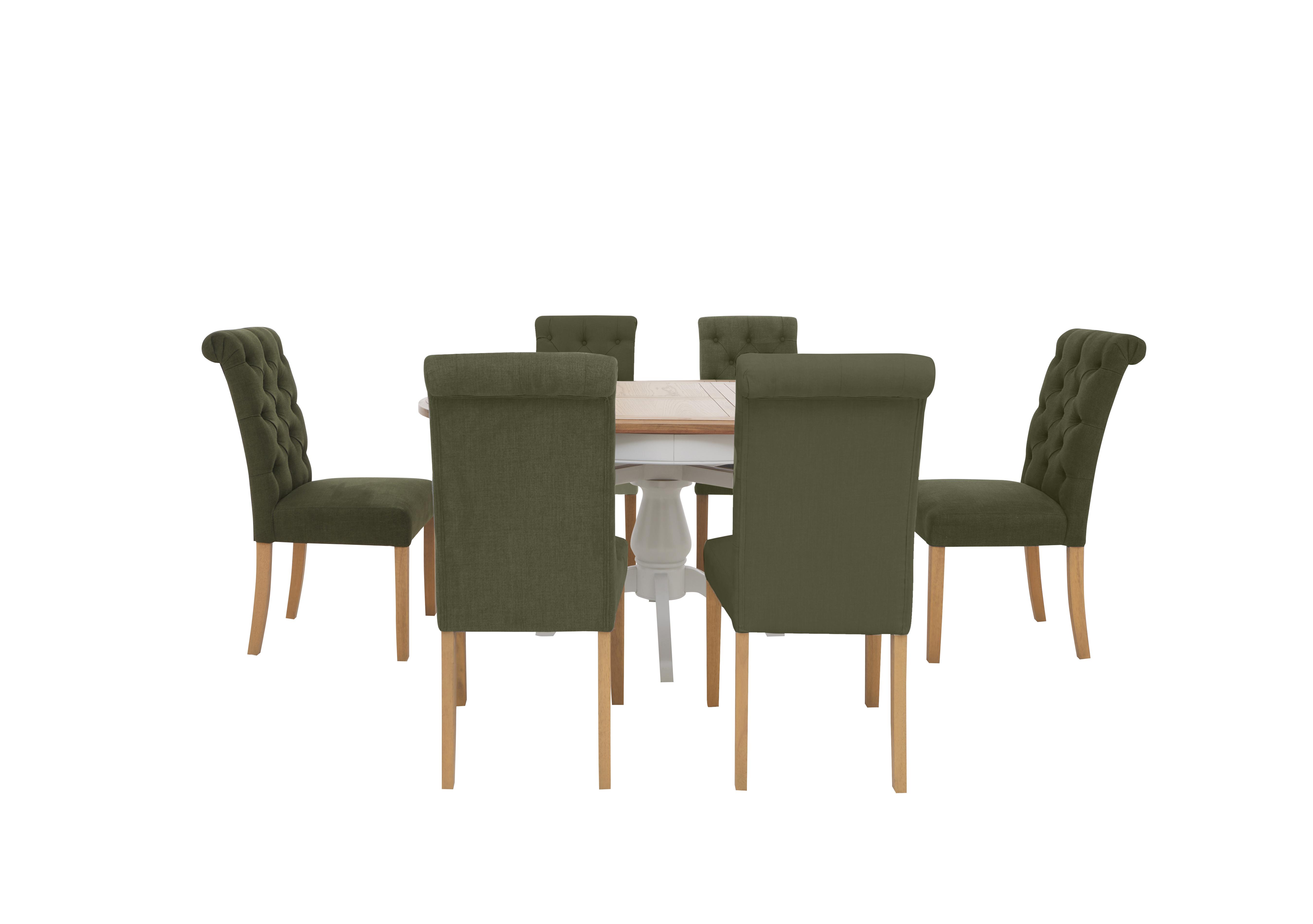 Hamilton Round Extending Dining Table and 6 Button Back Dining Chairs in Forest on Furniture Village
