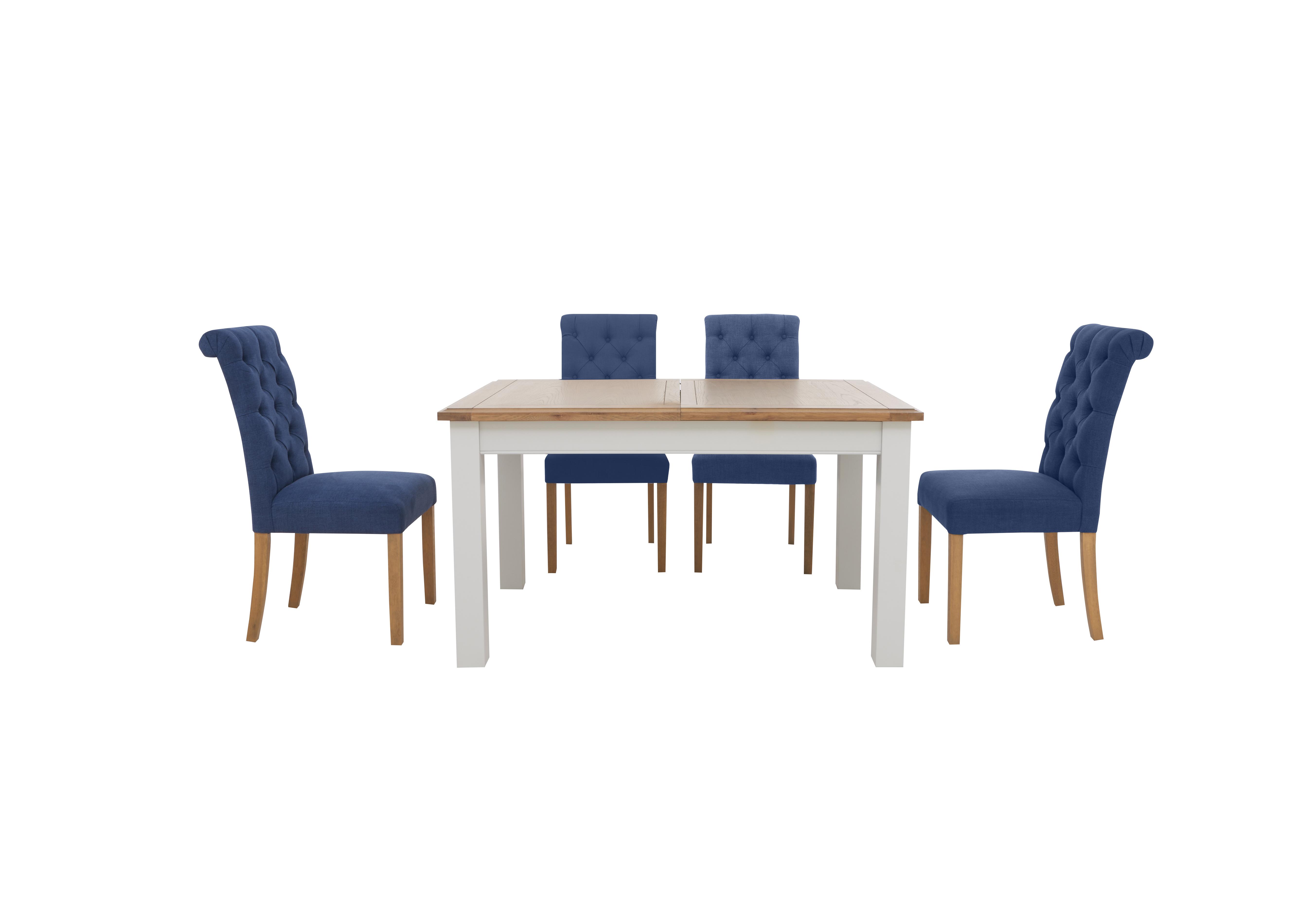 Hamilton Rectangular Extending Dining Table and 4 Button Back Dining Chairs in Denim on Furniture Village