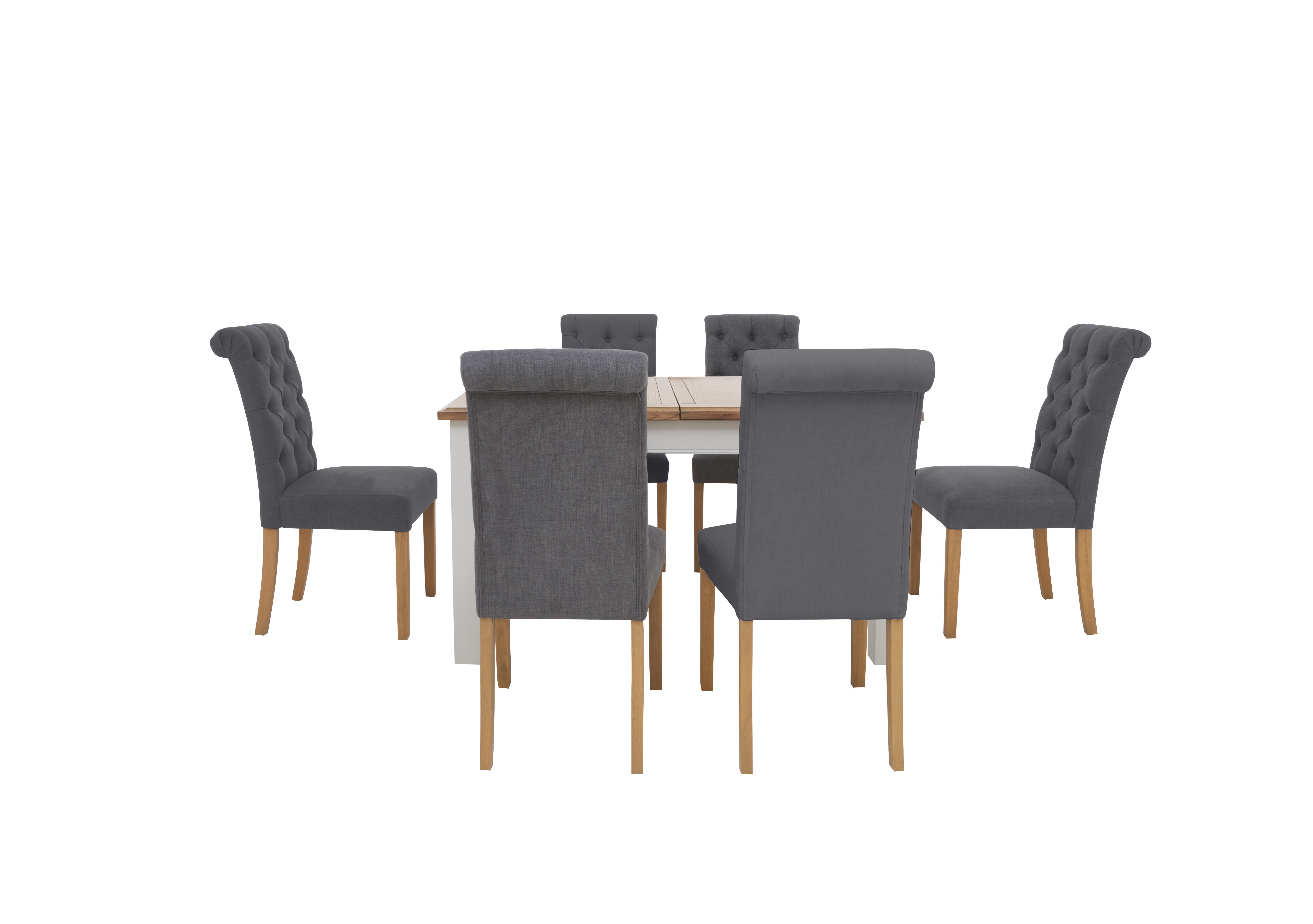 Hamilton Rectangular Extending Dining Table and 6 Button Back Dining Chairs in Charcoal on Furniture Village