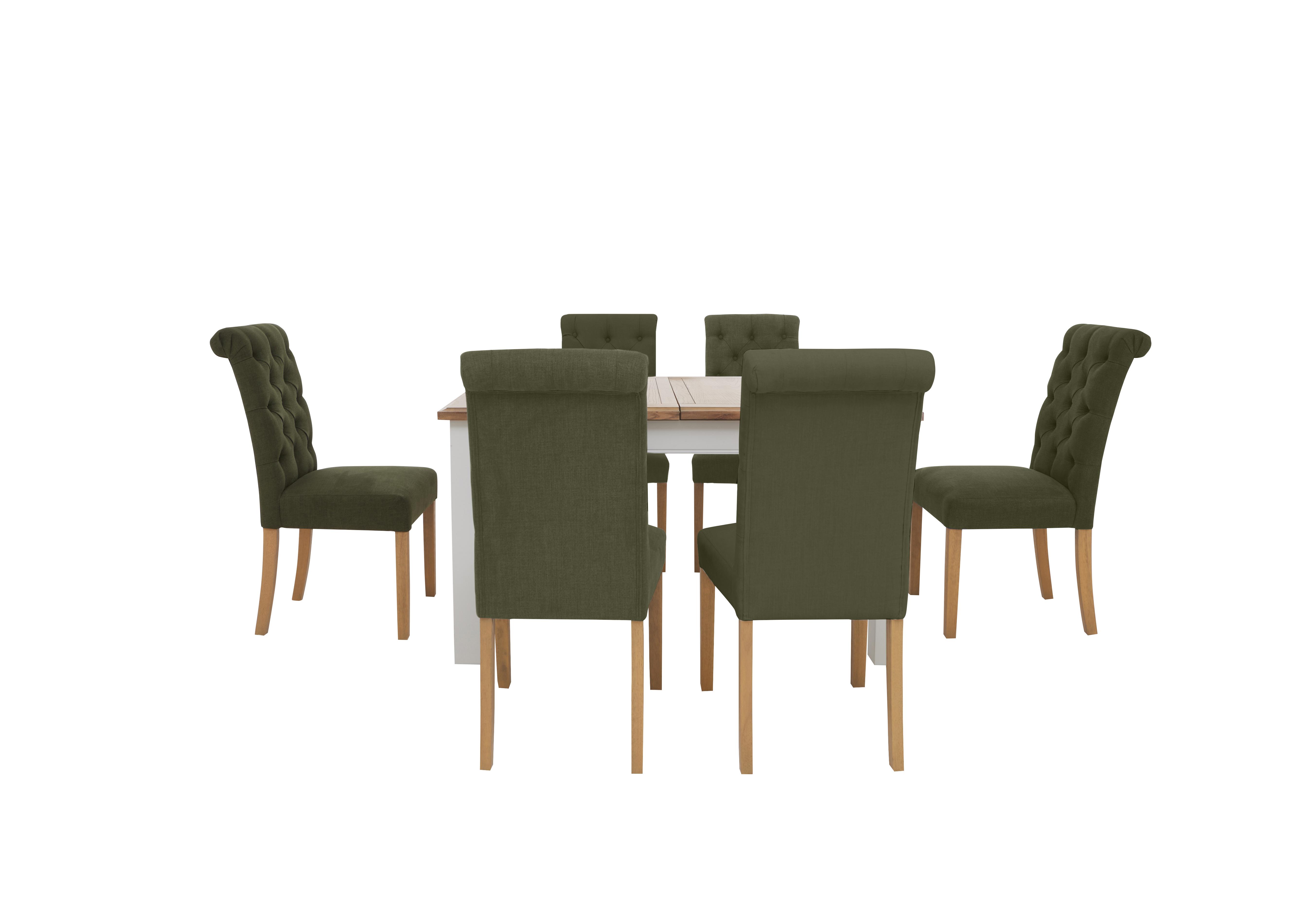 Hamilton Rectangular Extending Dining Table and 6 Button Back Dining Chairs in Forest on Furniture Village