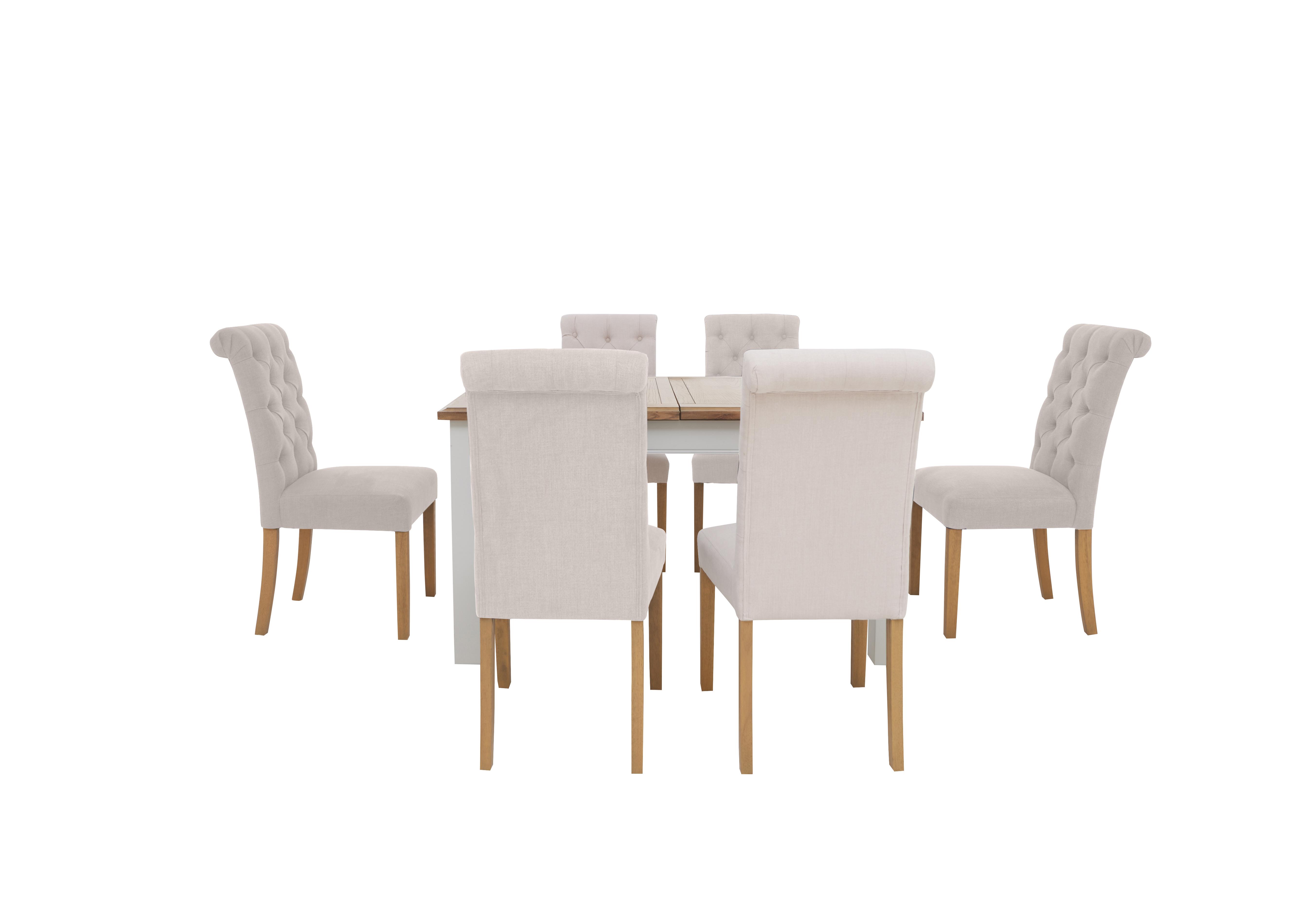 Hamilton Rectangular Extending Dining Table and 6 Button Back Dining Chairs in Taupe on Furniture Village