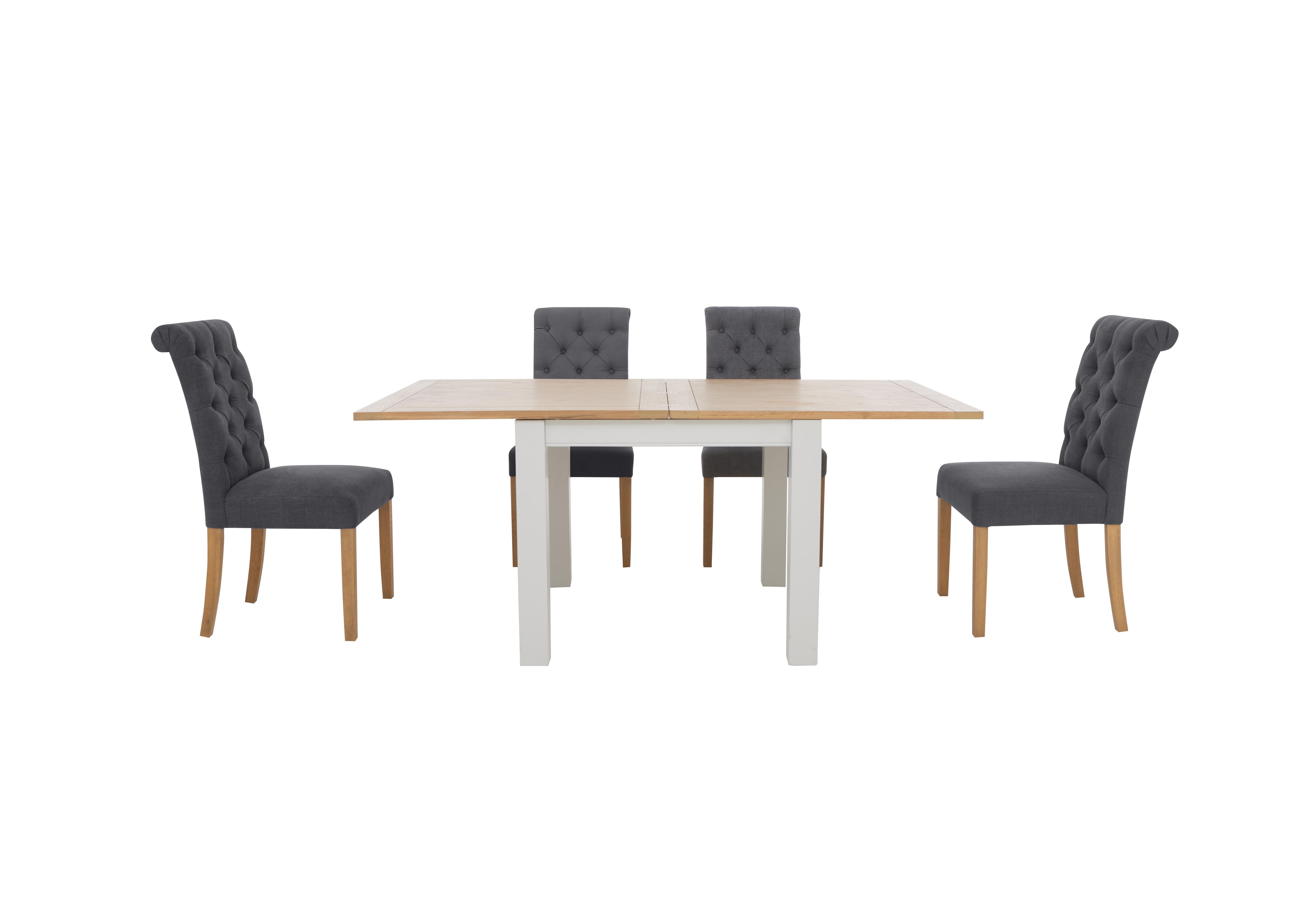 Hamilton Flip Top Dining Table and 4 Button Back Dining Chairs in Charcoal on Furniture Village