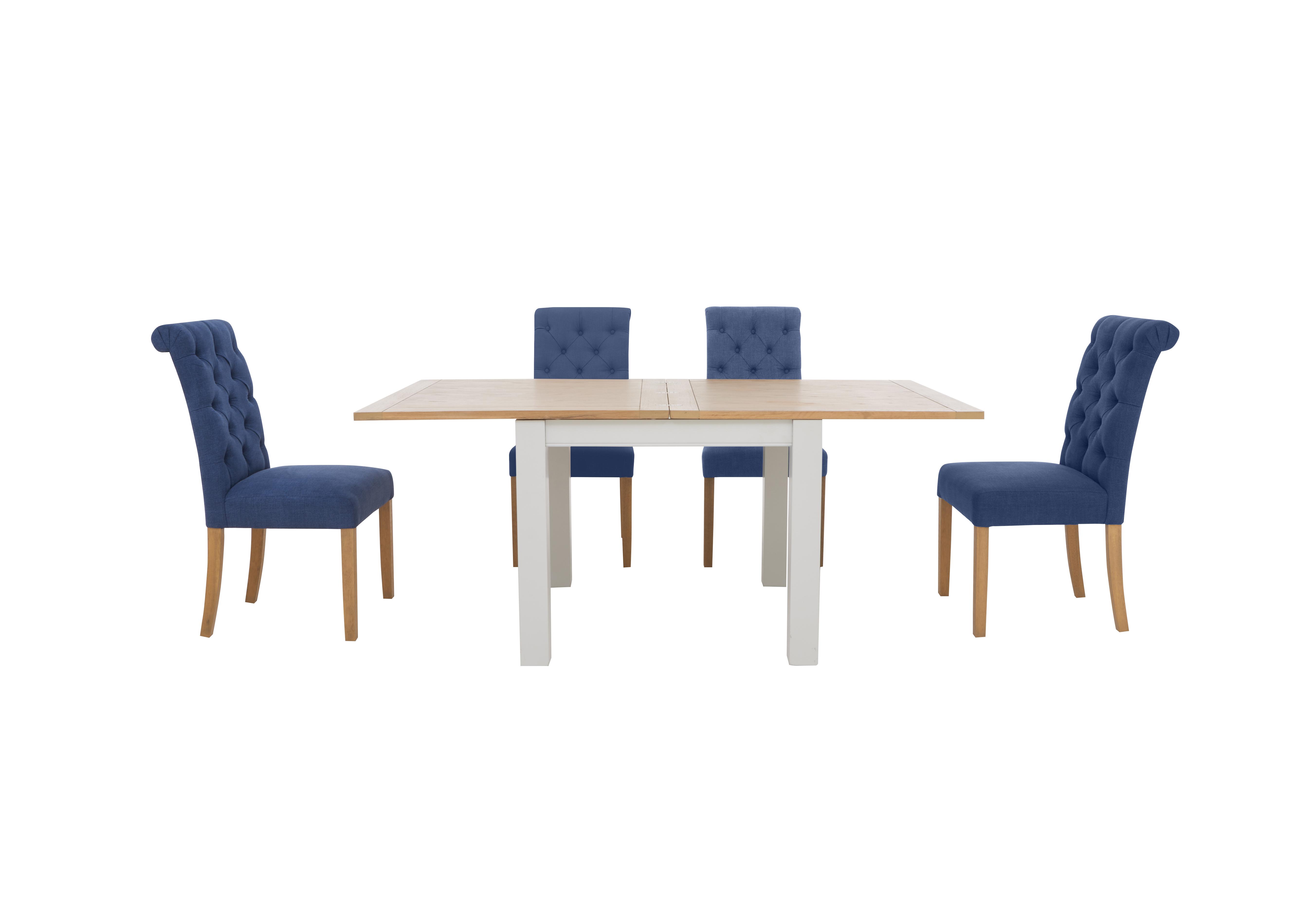 Hamilton Flip Top Dining Table and 4 Button Back Dining Chairs in Denim on Furniture Village