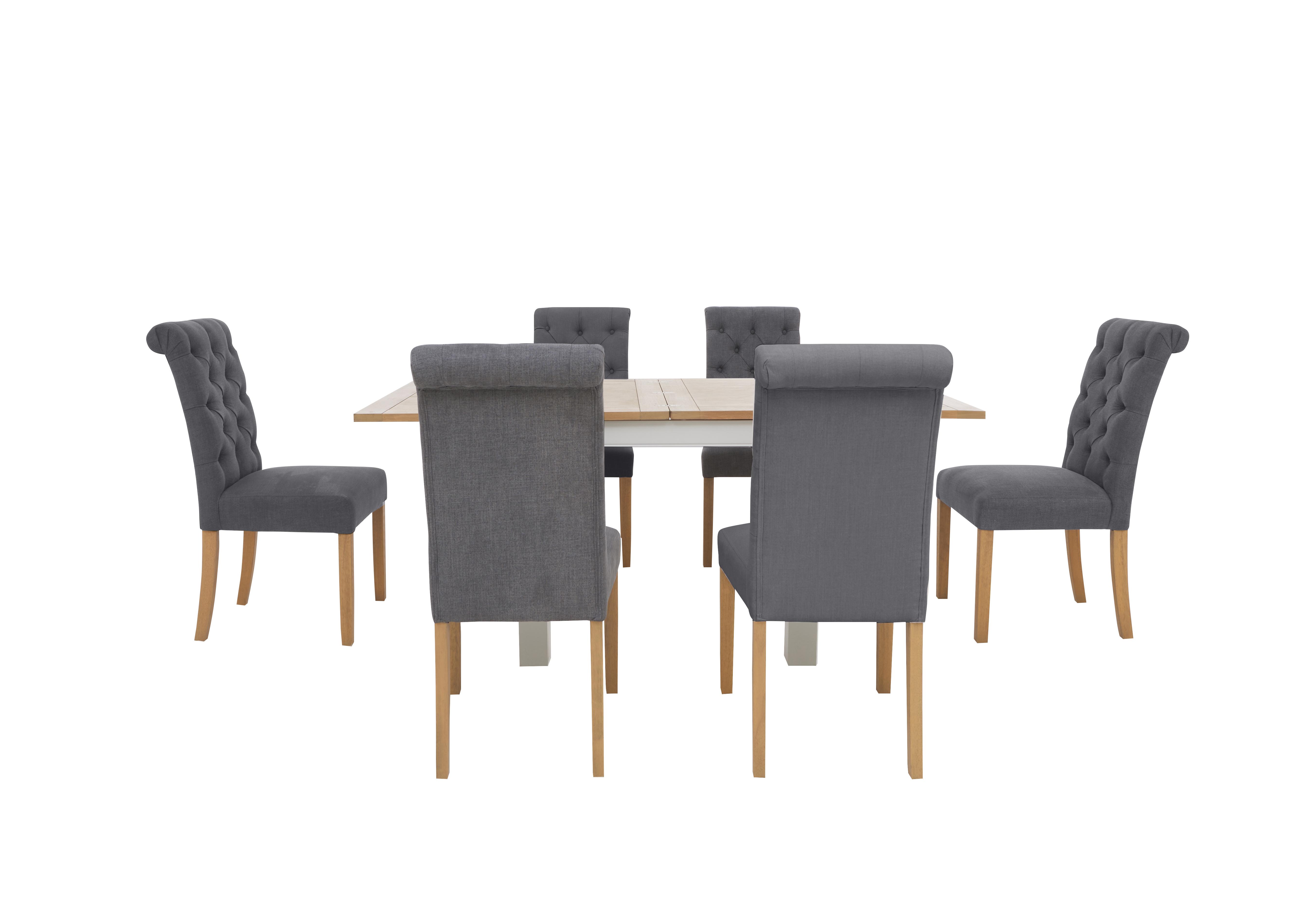 Hamilton Flip Top Dining Table and 6 Button Back Dining Chairs in Charcoal on Furniture Village
