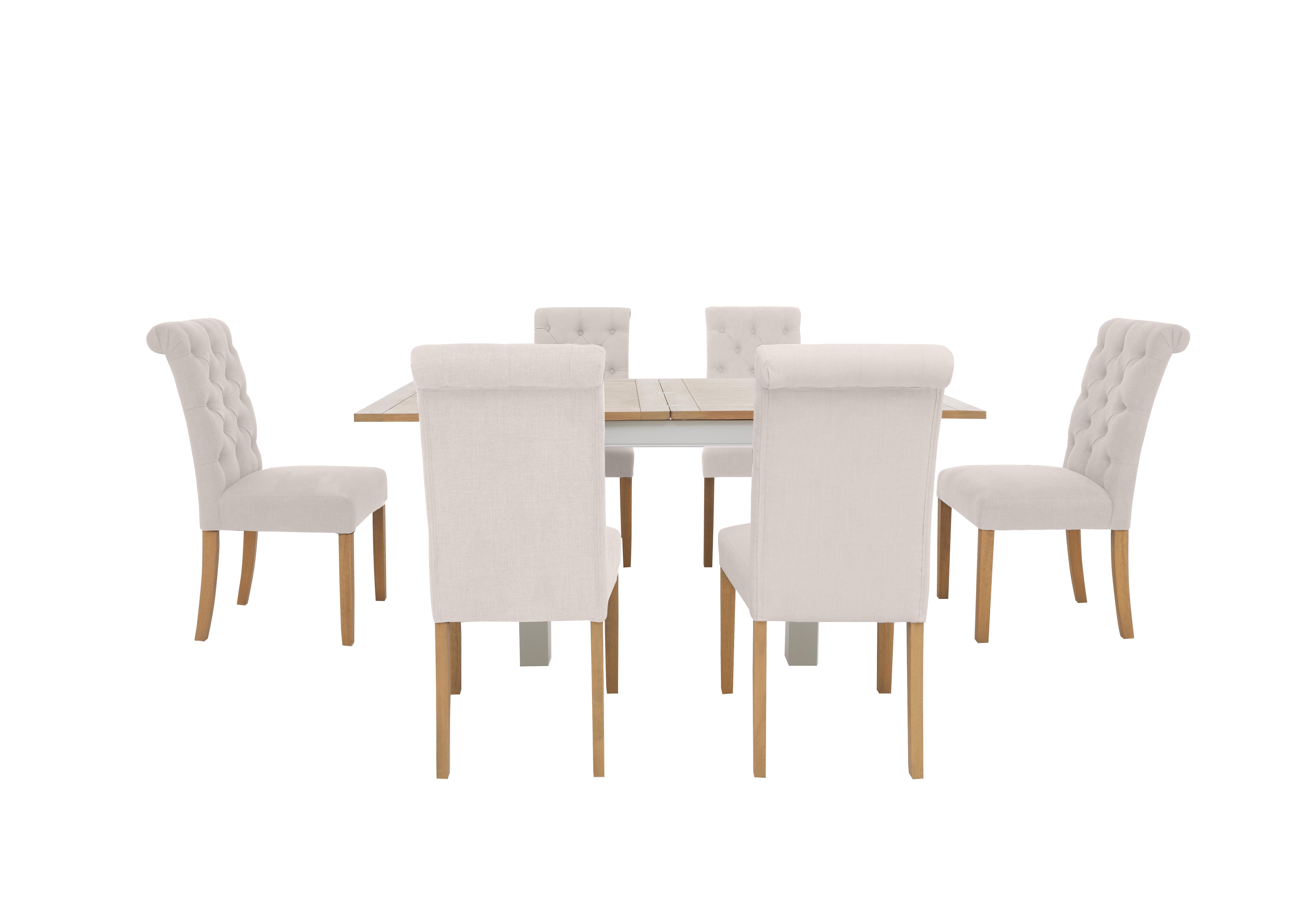 Hamilton Flip Top Dining Table and 6 Button Back Dining Chairs in Taupe on Furniture Village