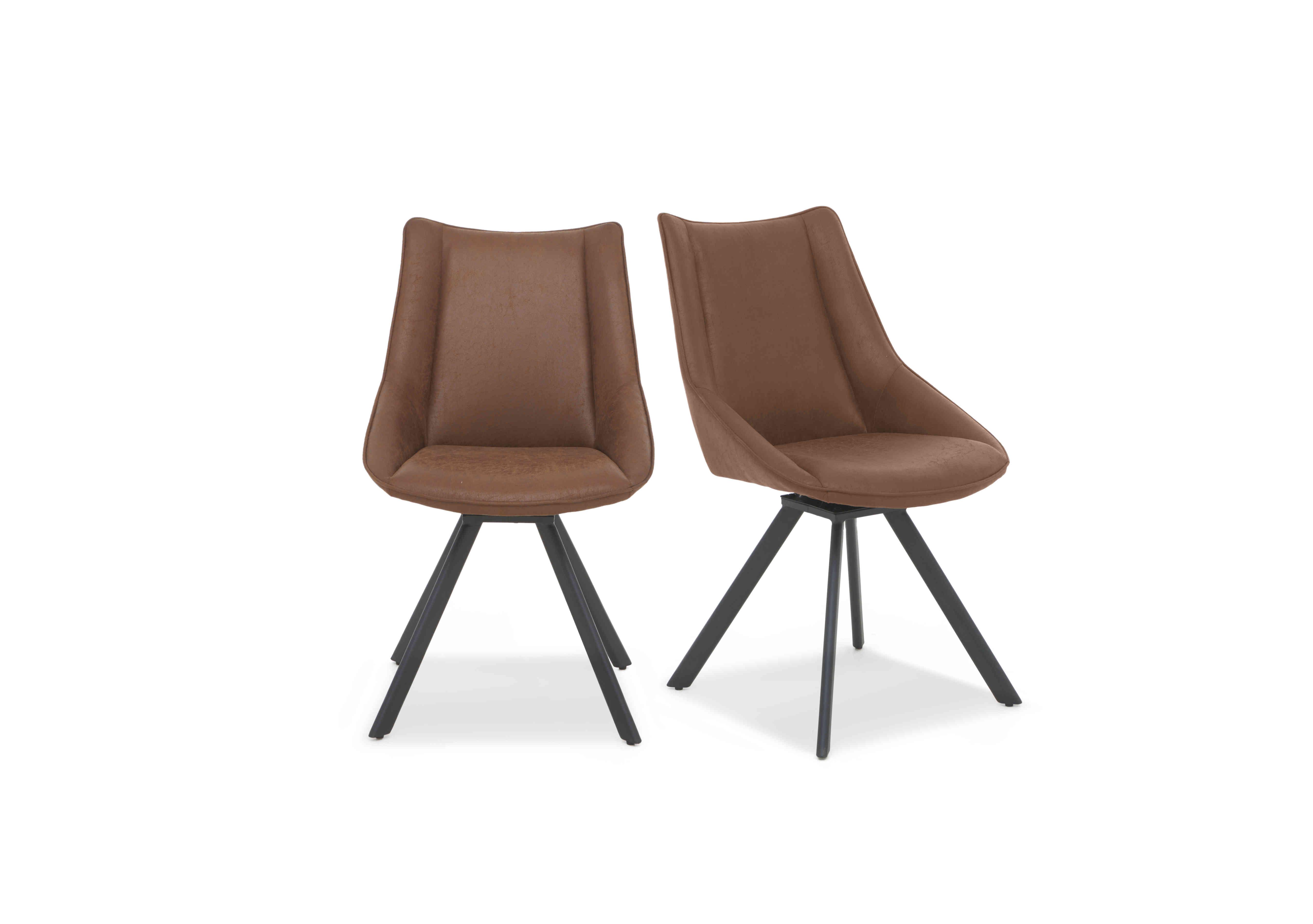 Lucio Pair of Faux Leather Swivel Dining Chairs in Brown on Furniture Village
