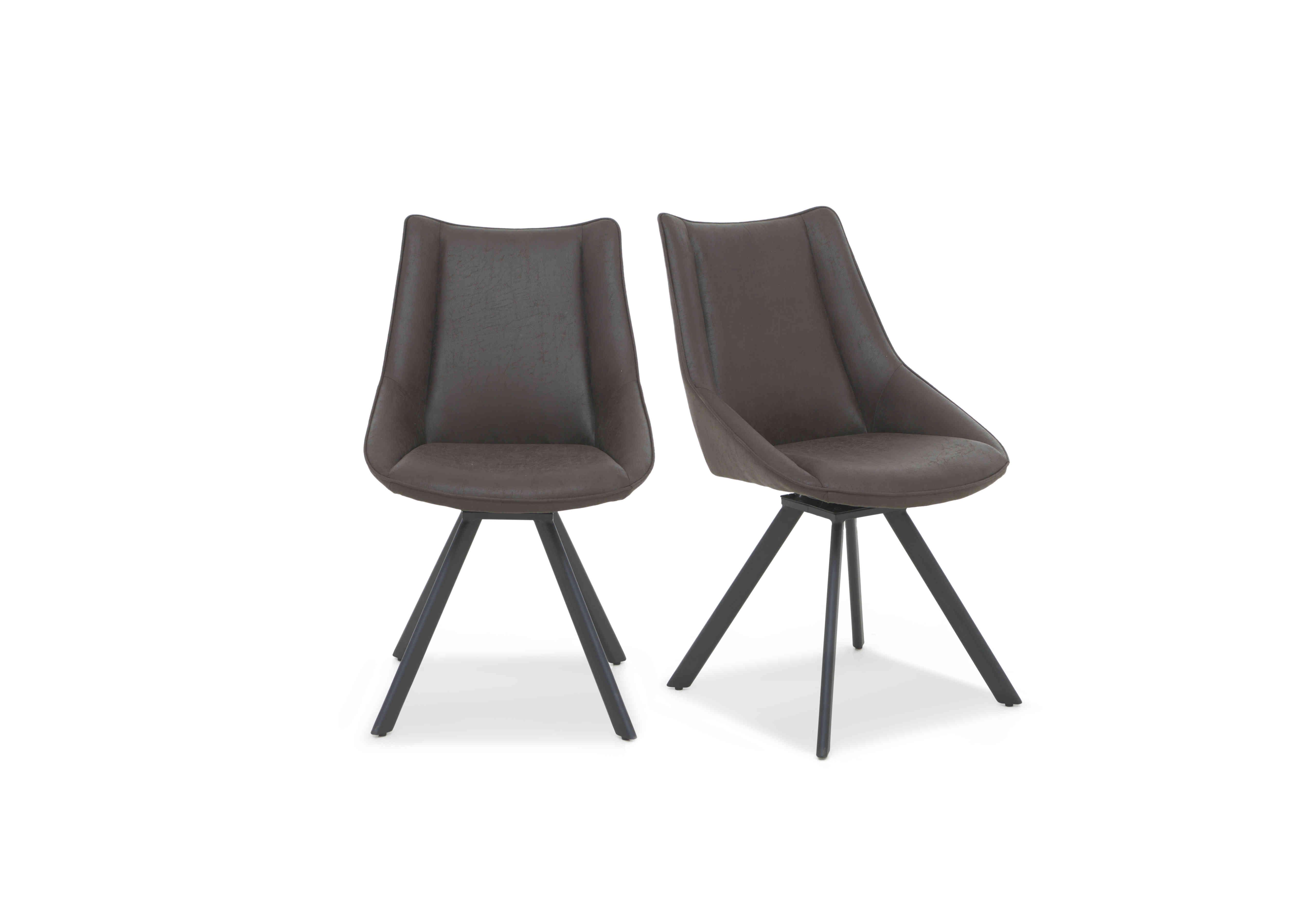 Lucio Pair of Faux Leather Swivel Dining Chairs in Graphite on Furniture Village