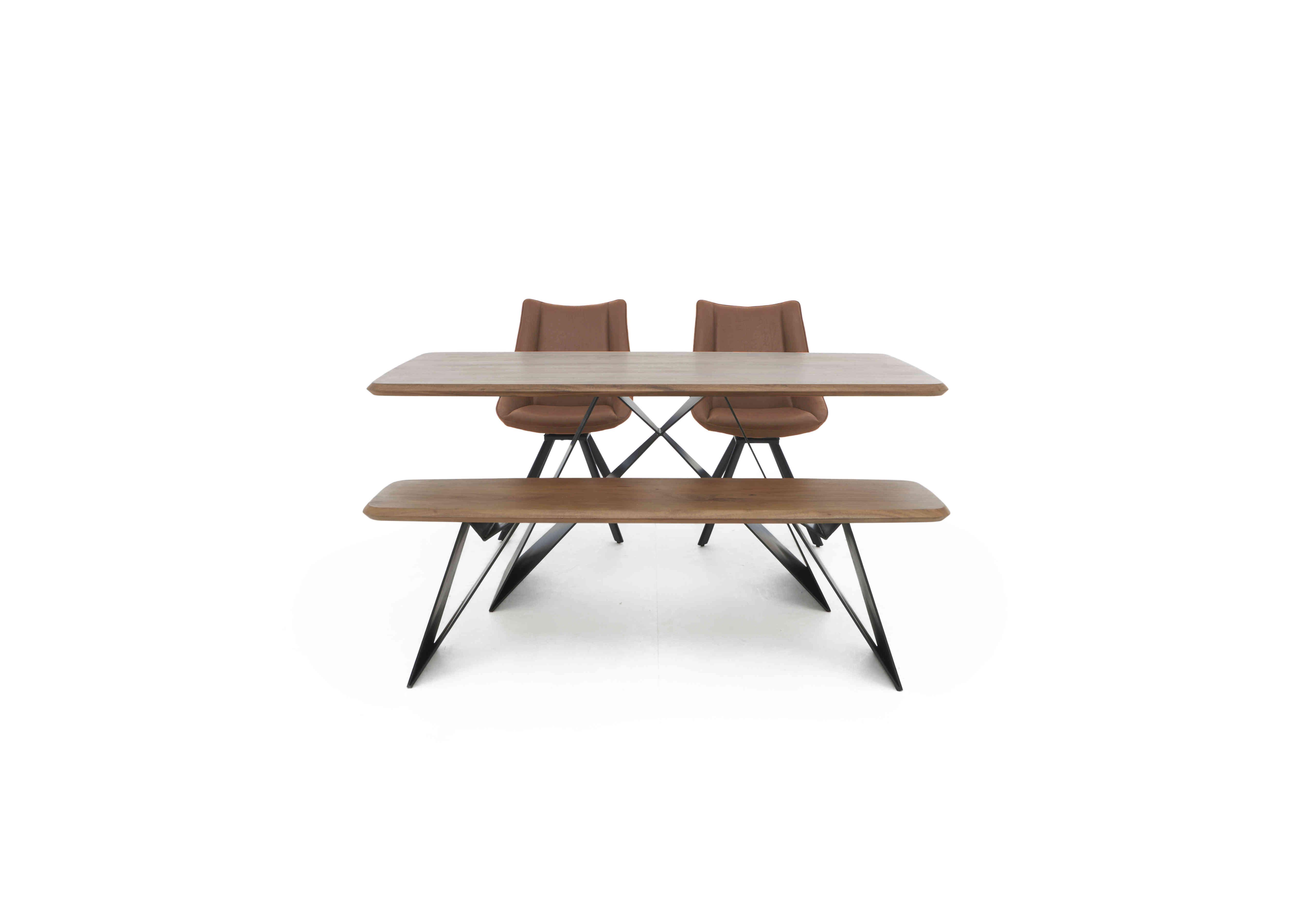 Lucio 170cm Dining Table with 150cm Dining Bench and 2 Faux Leather Swivel Dining Chairs in Brown on Furniture Village