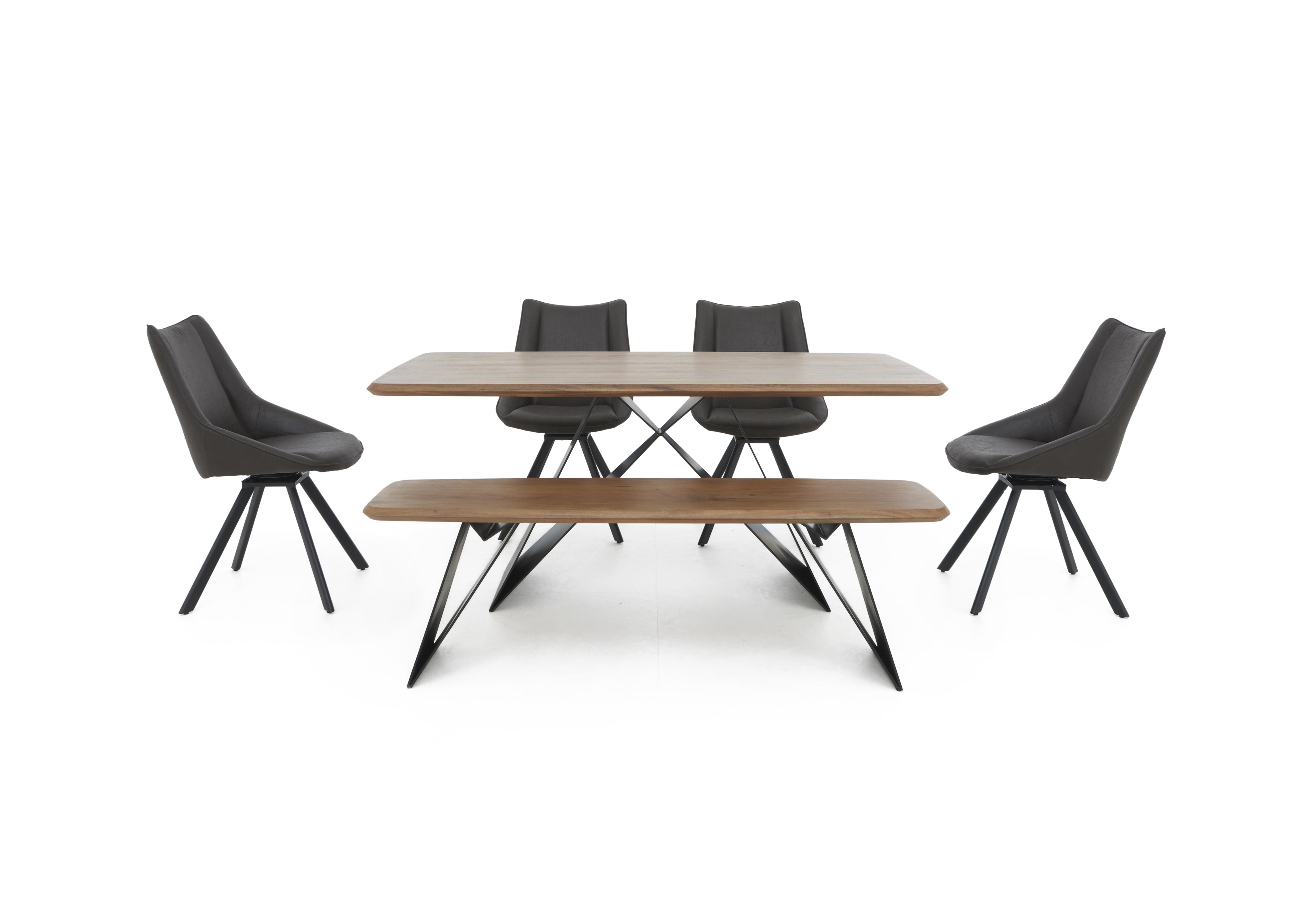 Lucio 170cm Dining Table with 150cm Dining Bench and 4 Faux Leather Swivel Dining Chairs in Graphite on Furniture Village