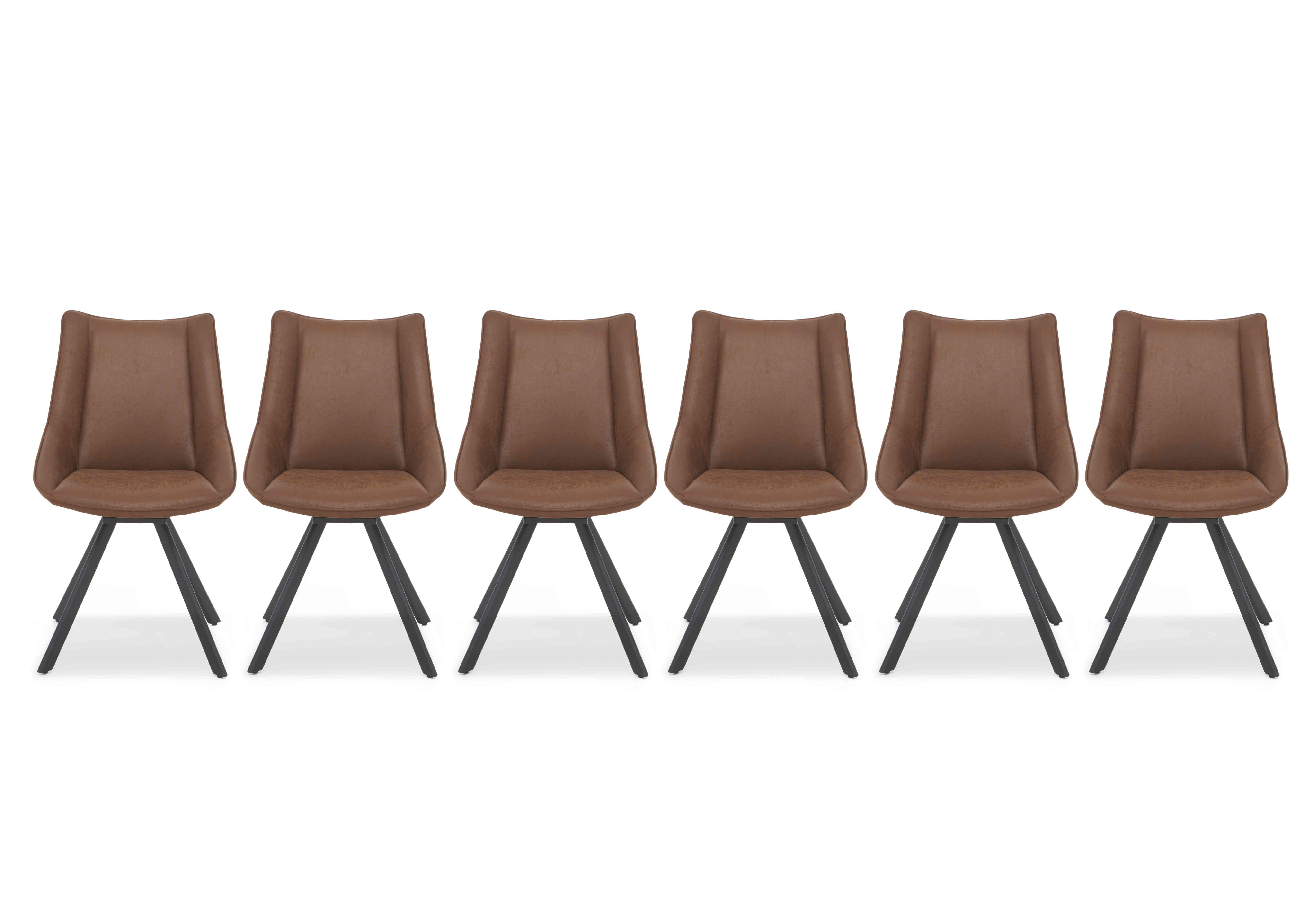 Lucio Set of 6 Faux Leather Swivel Dining Chairs in Brown on Furniture Village