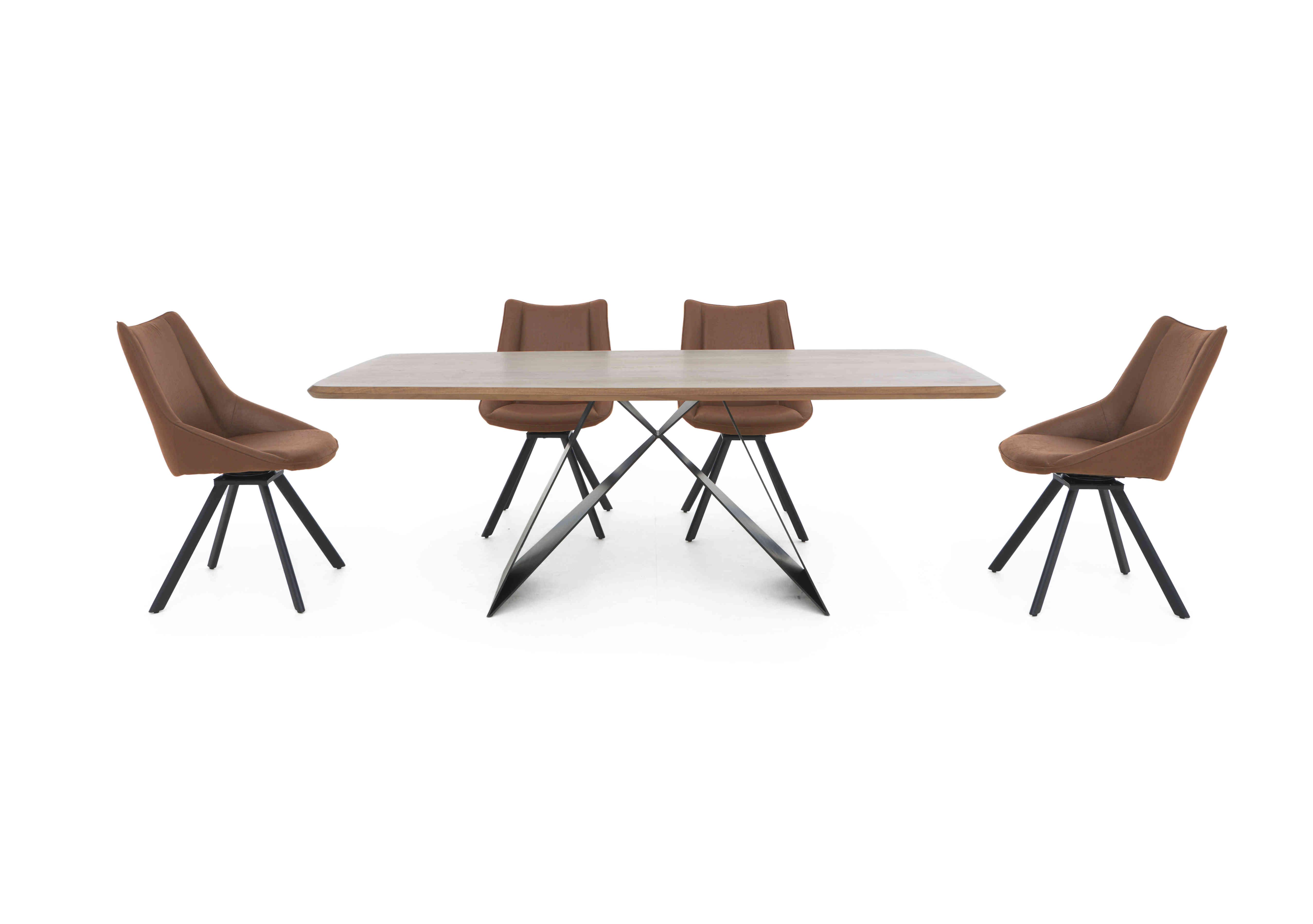 Lucio 200cm Dining Table with 4 Faux Leather Swivel Dining Chairs in Brown on Furniture Village