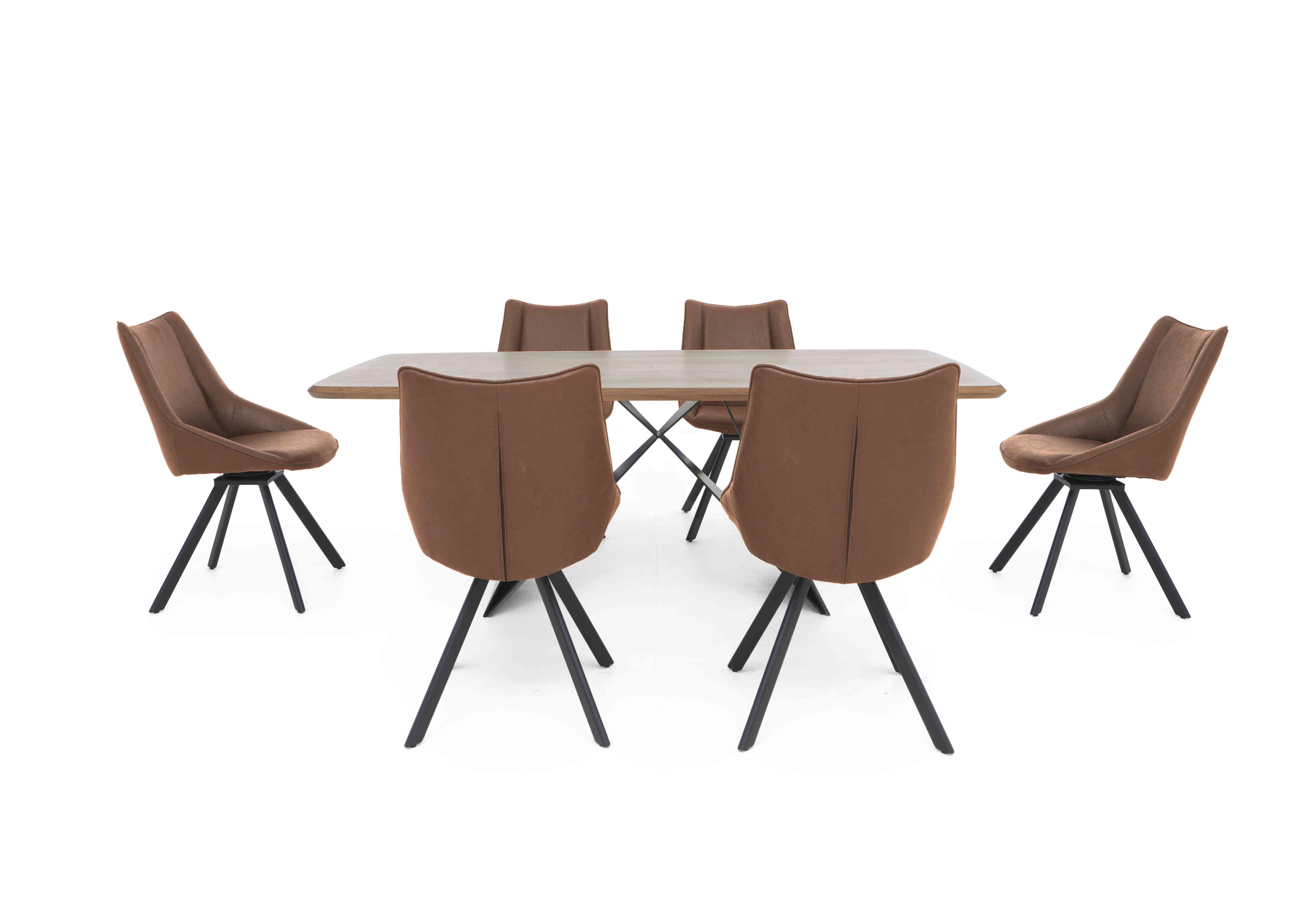 Lucio 200cm Dining Table with 6 Faux Leather Swivel Dining Chairs in Brown on Furniture Village