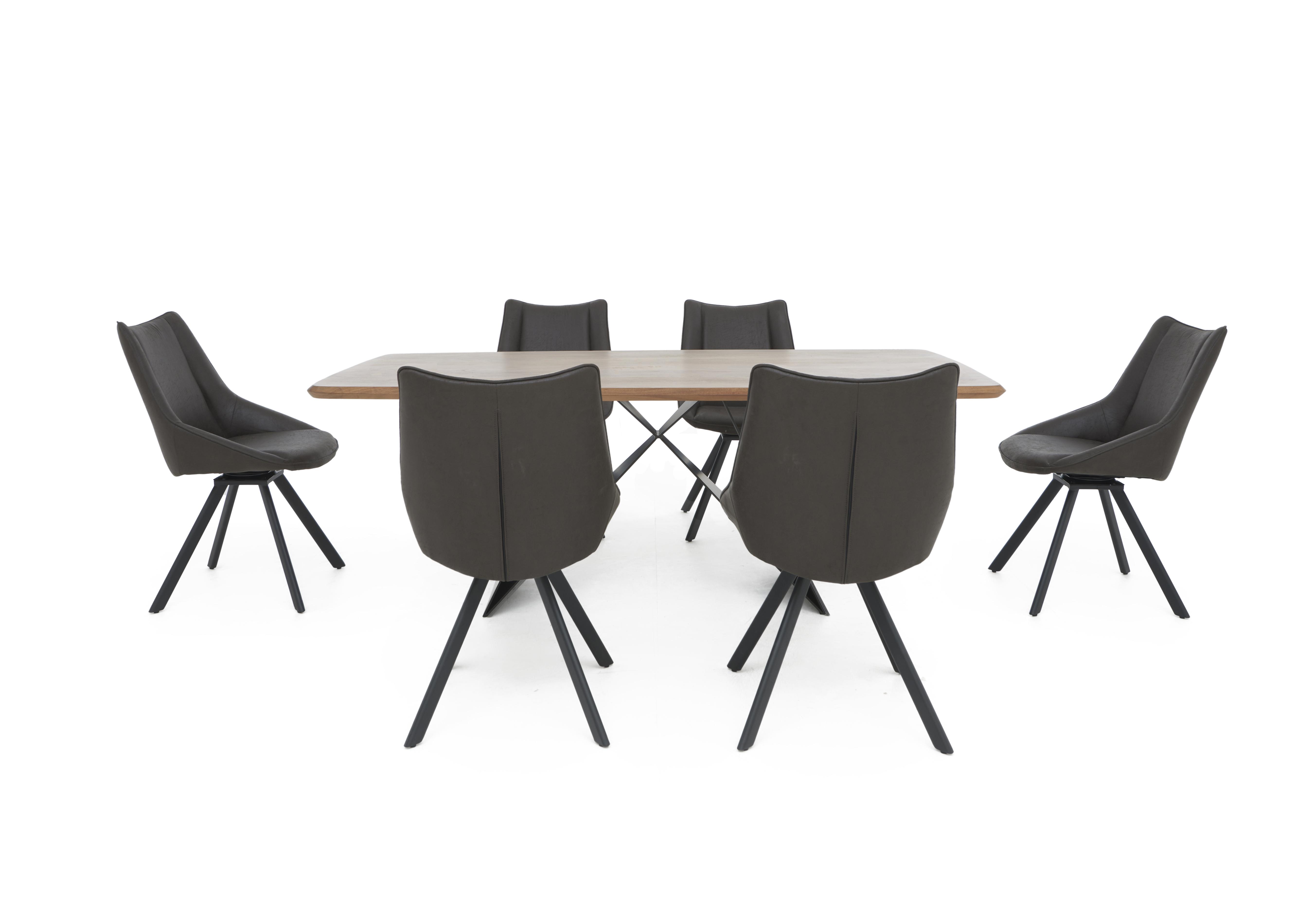 Lucio 200cm Dining Table with 6 Faux Leather Swivel Dining Chairs in Graphite on Furniture Village
