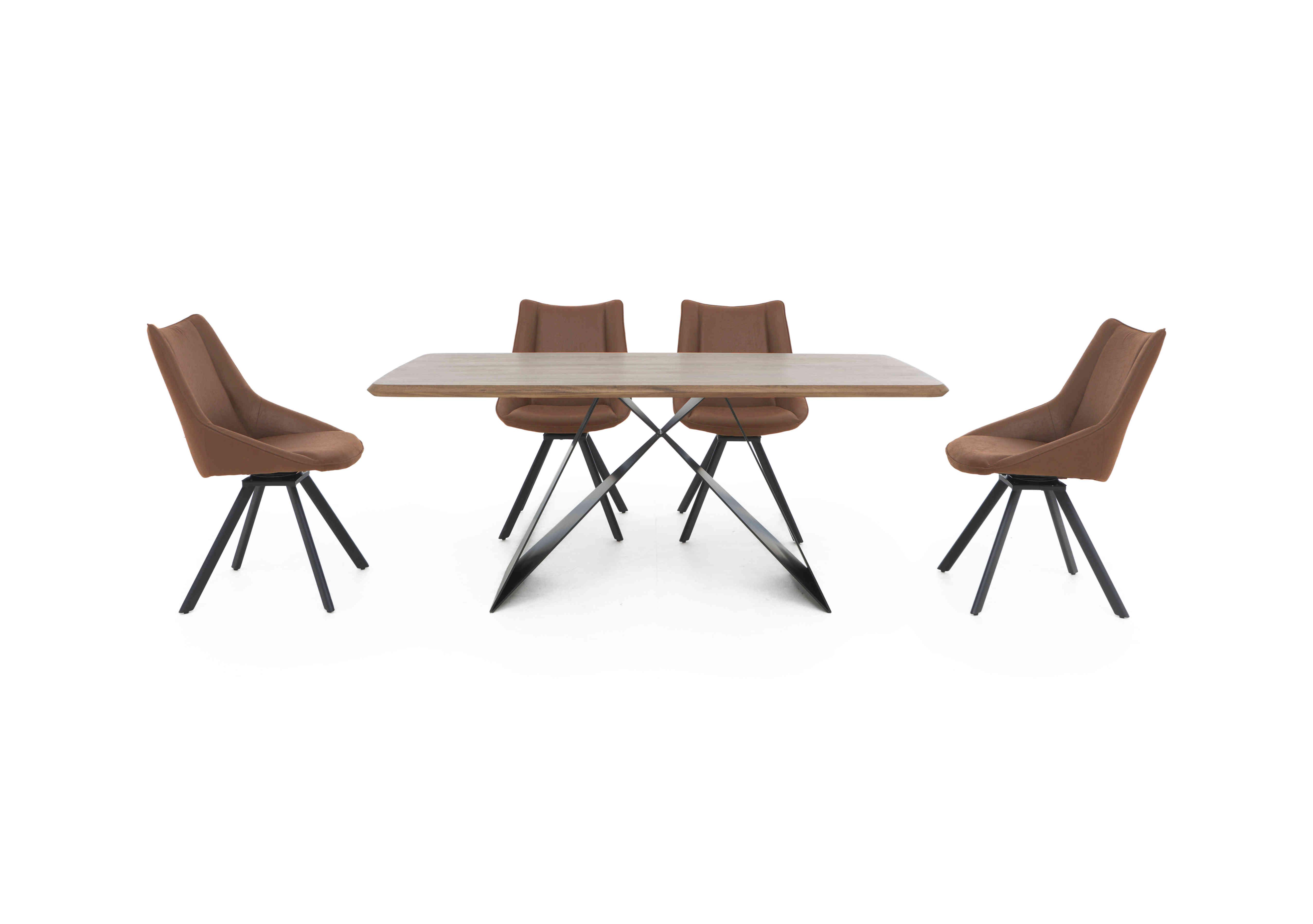 Lucio 170cm Dining Table with 4 Faux Leather Swivel Dining Chairs in Brown on Furniture Village