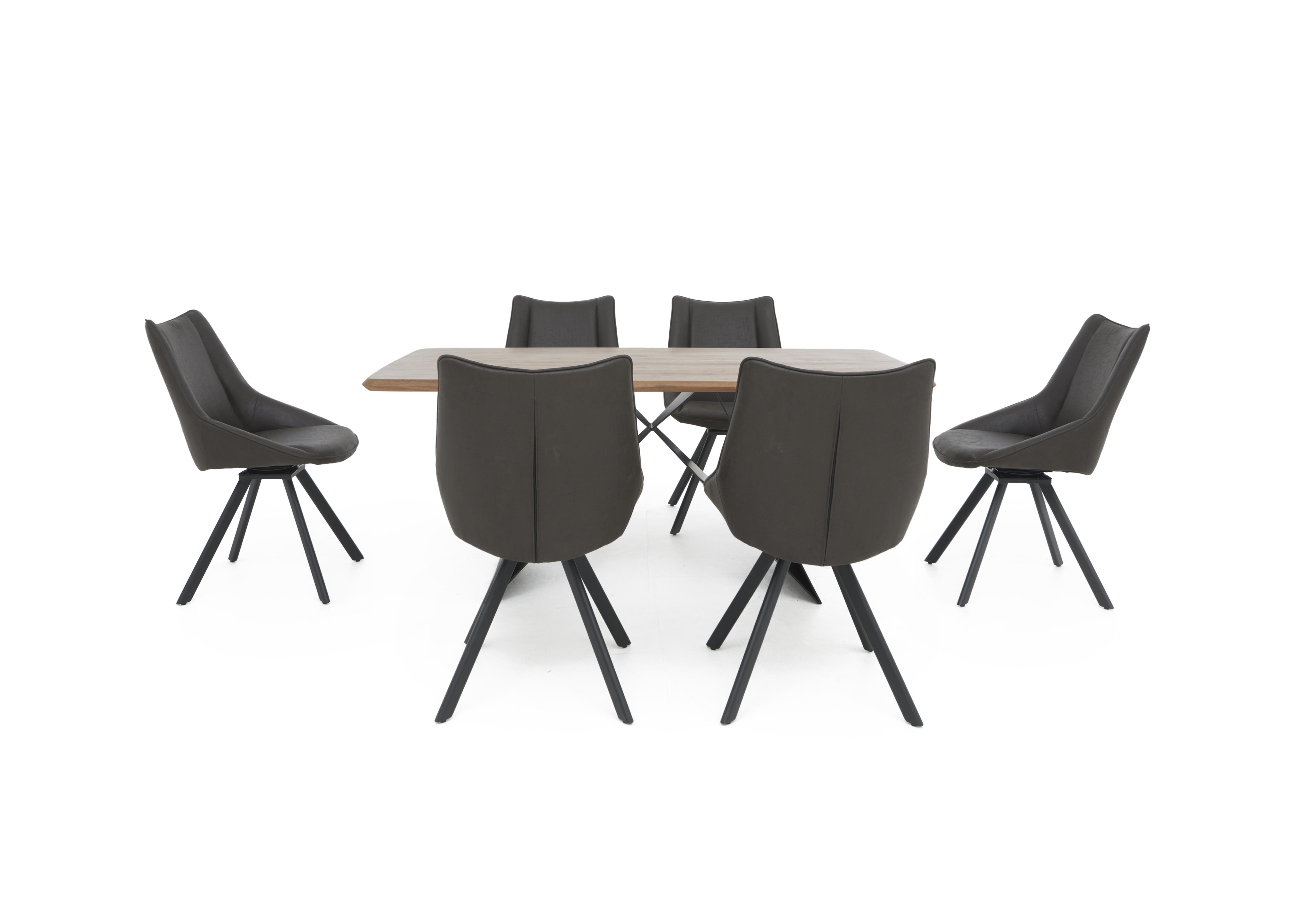 Lucio 170cm Dining Table with 6 Faux Leather Swivel Dining Chairs in Graphite on Furniture Village