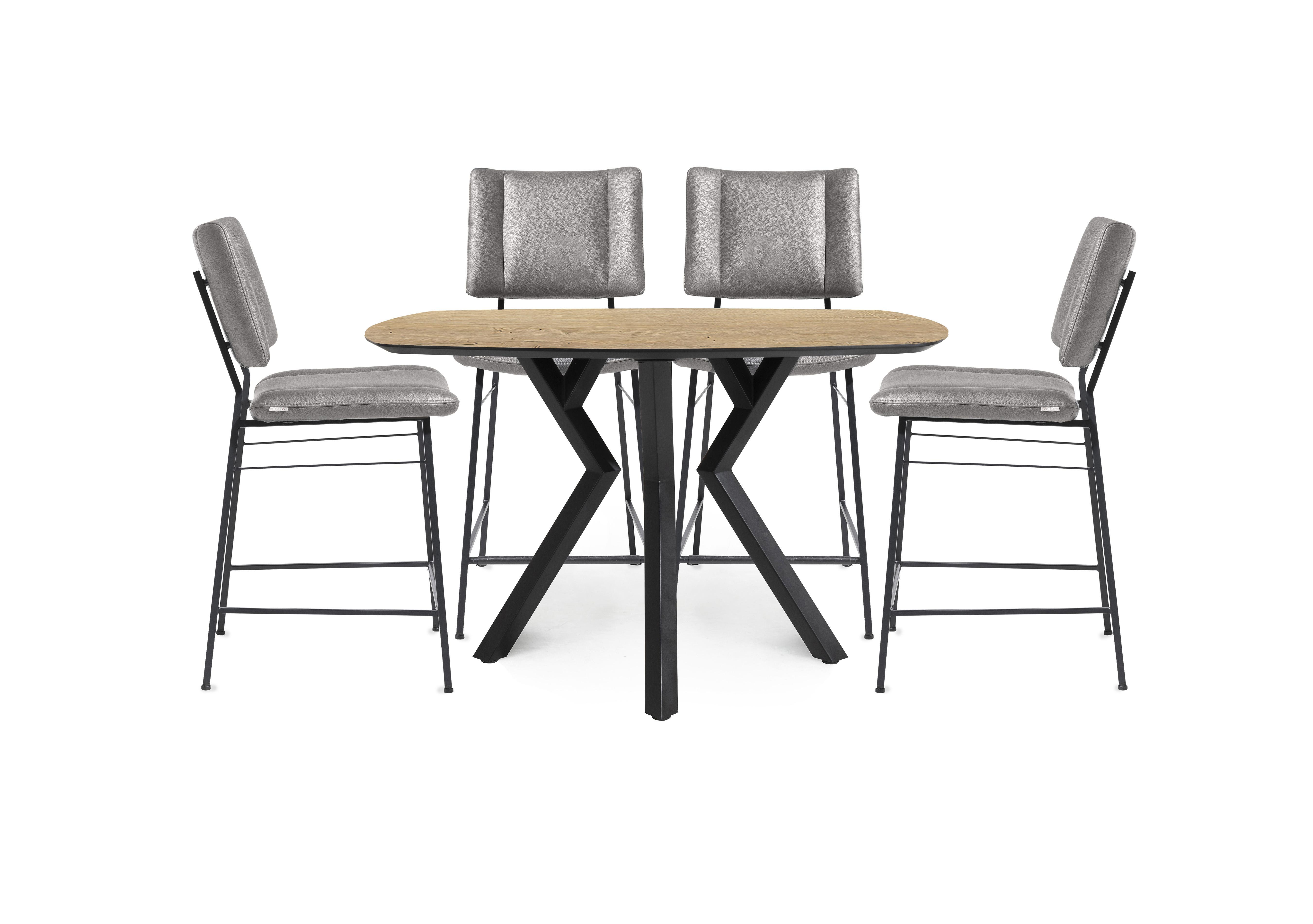 Toronto Bar Table and 4 Light Grey Faux Leather Fixed Bar Stools in Oak on Furniture Village