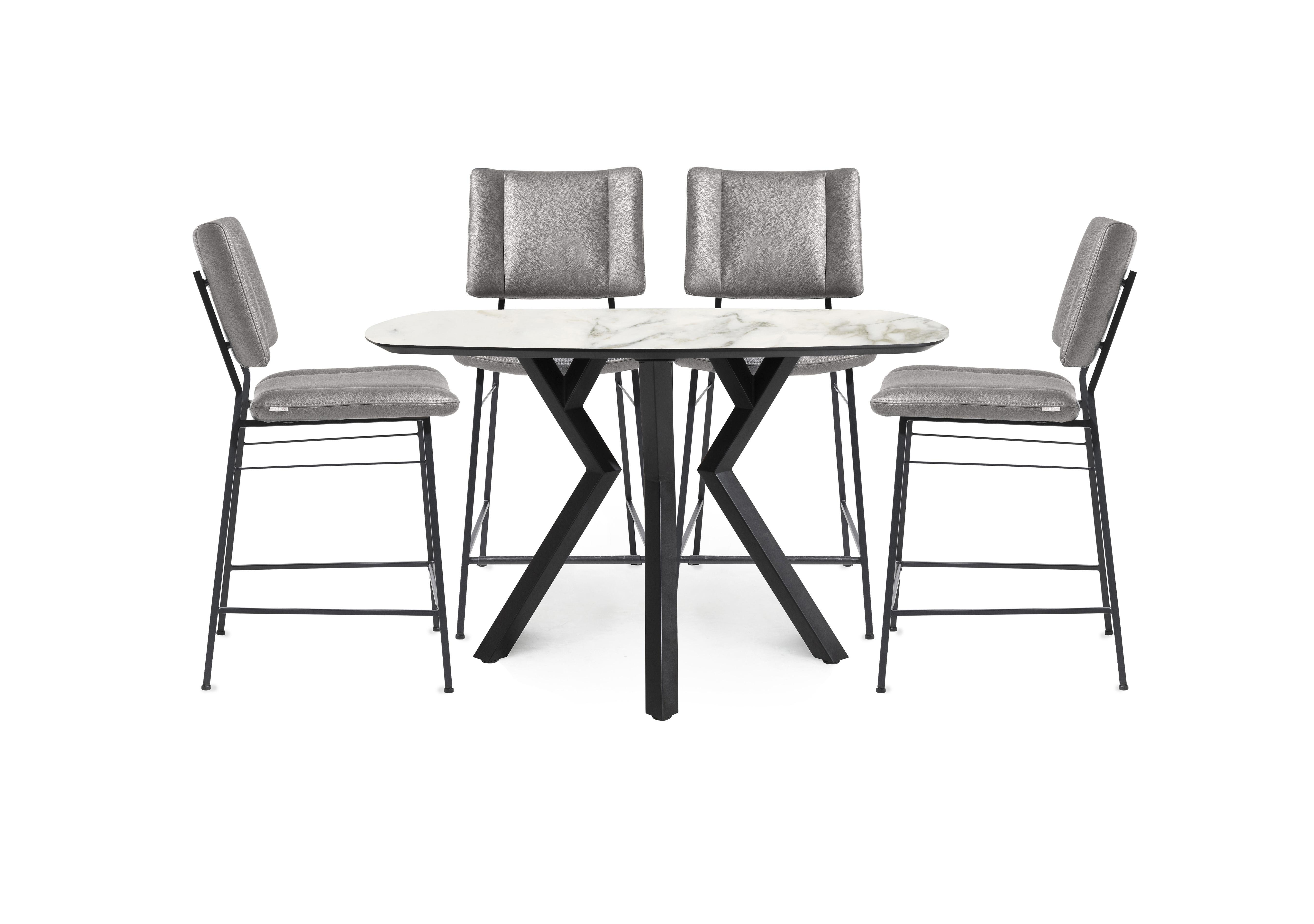 Toronto Bar Table and 4 Light Grey Faux Leather Fixed Bar Stools in White on Furniture Village