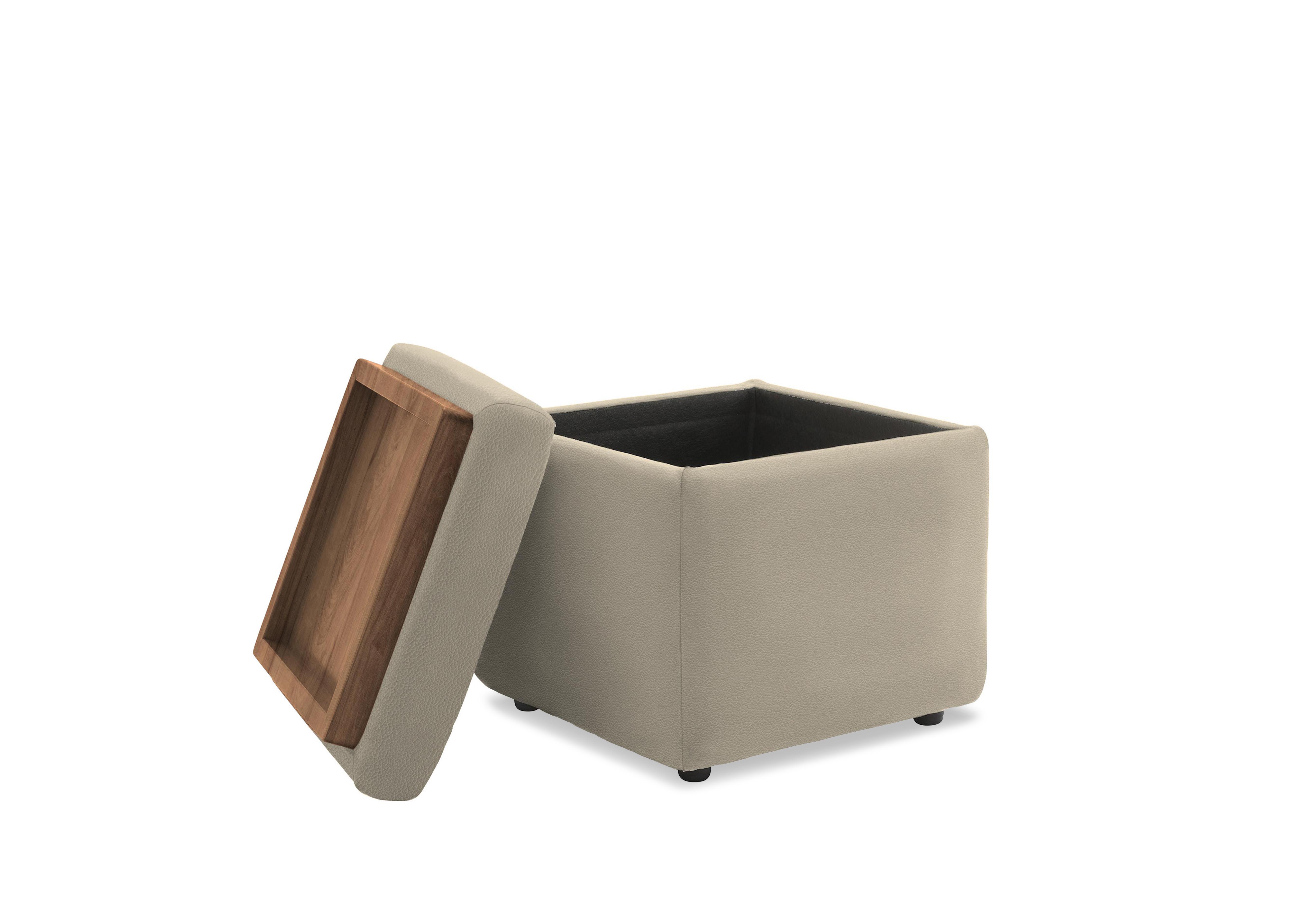 Arlo Leather Storage Cube Tray Stool in H001 Oxford Mushroom Wal on Furniture Village