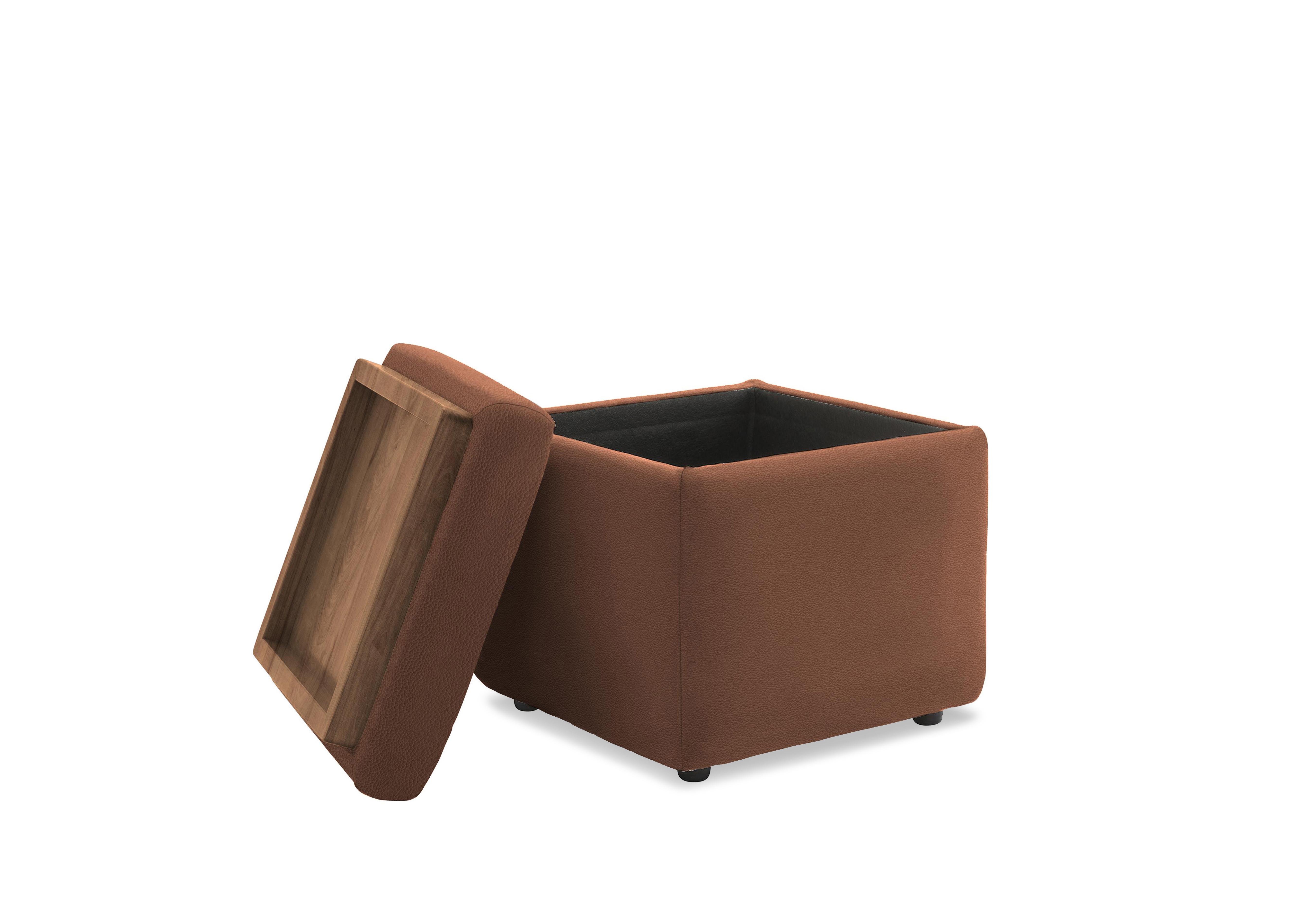 Arlo Leather Storage Cube Tray Stool in L848 Cambridge Conker Wal on Furniture Village